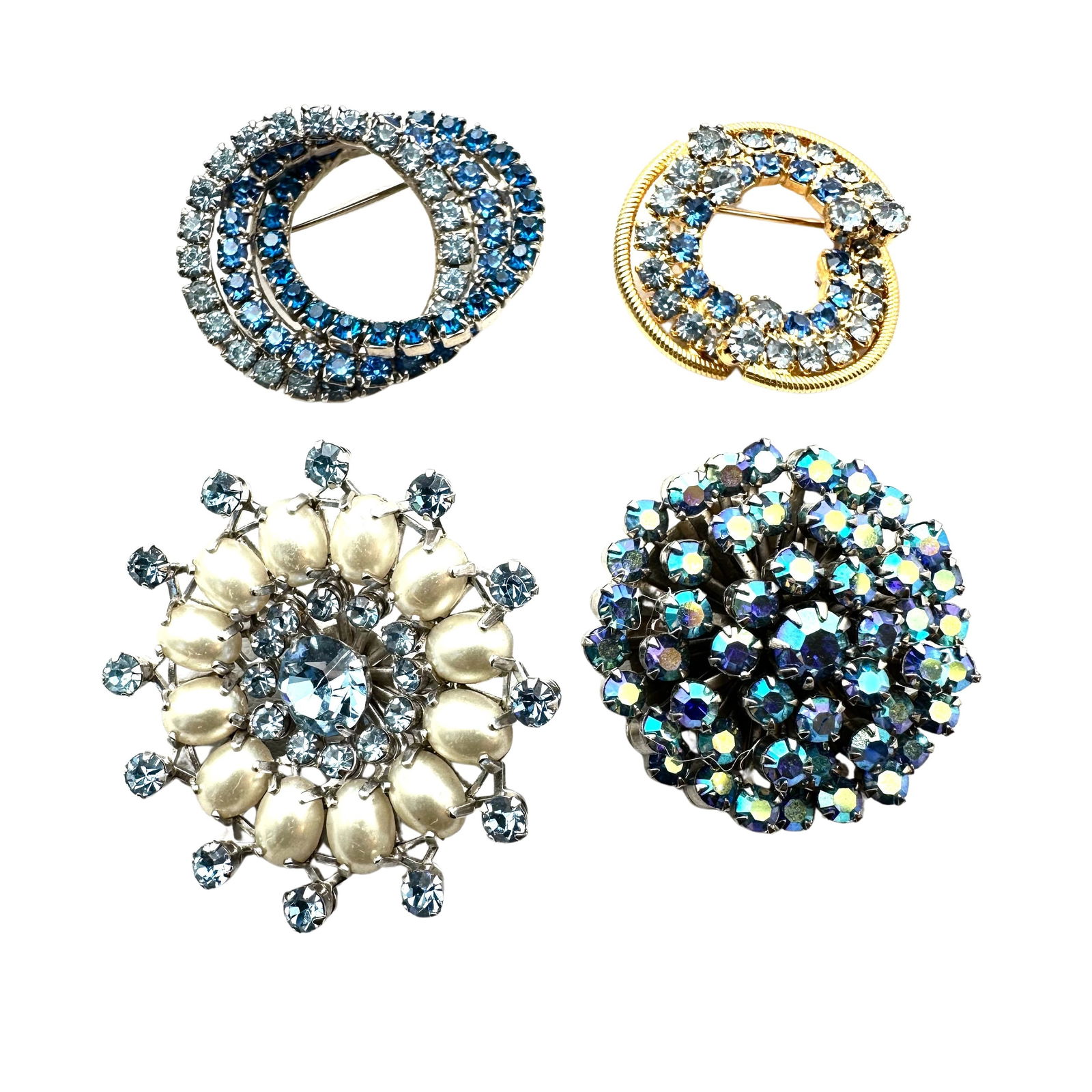 Vintage Jewelry Group Lot of Four Blue Glass Rhinestone Brooches (1 of 2)