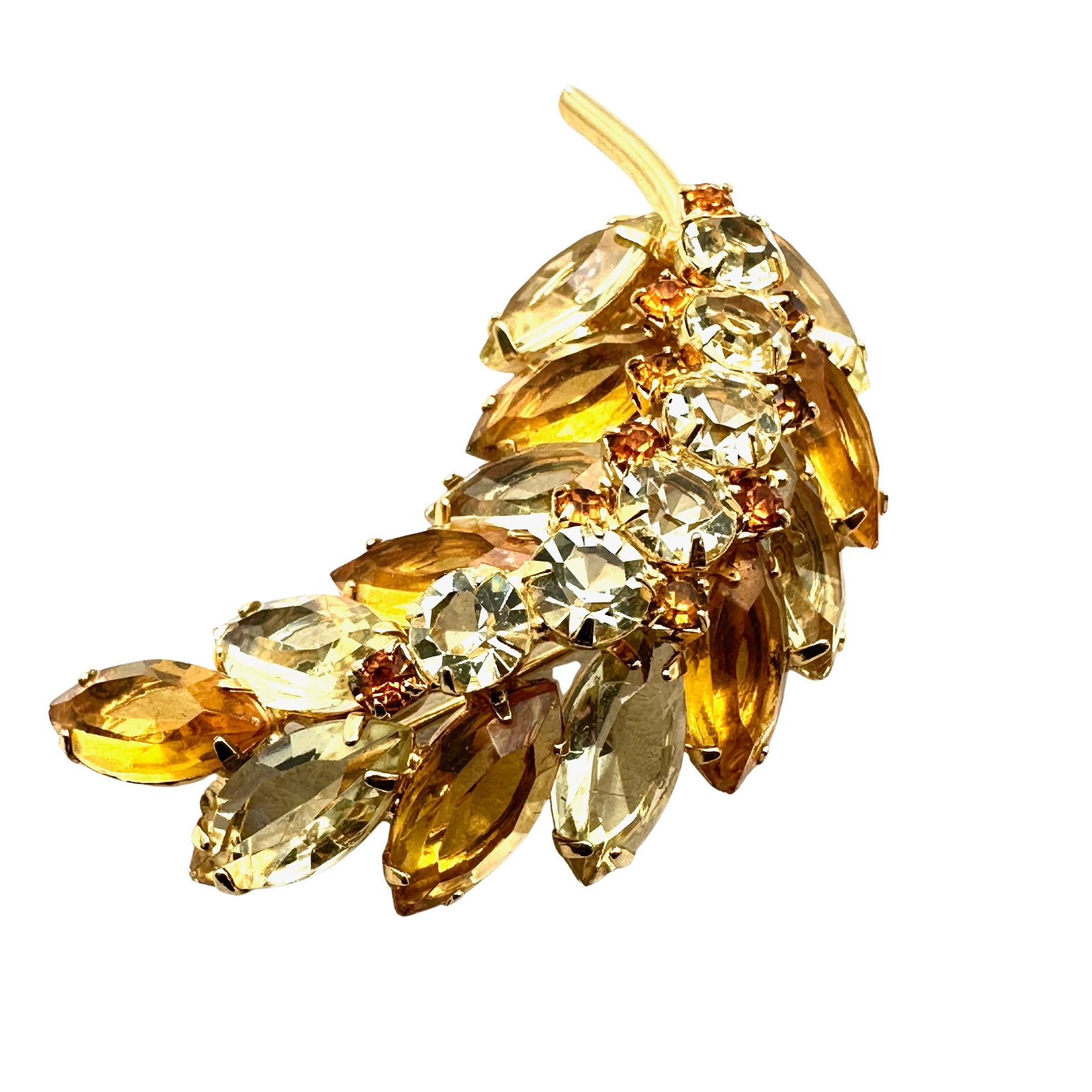 Vintage Juliana Orange Yellow Glass Rhinestone Gold Tone Brooch Pin 2.5 Inch: Vintage Juliana Orange Yellow Glass Rhinestone Gold Tone Brooch Pin 2.5 Inch
