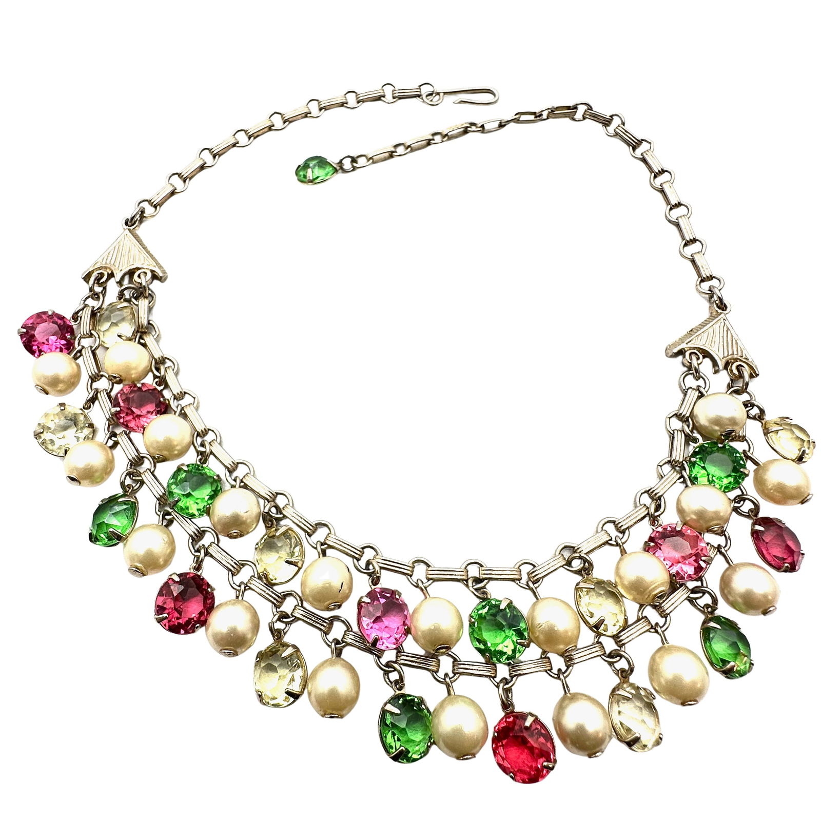 Vintage Bezel Set Crystal Faux Pearl Gold Tone Choker Necklace 16 Inch Gold Tone: Vintage Bezel Set Crystal Faux Pearl Gold Tone Choker Necklace 16 Inch Gold Tone