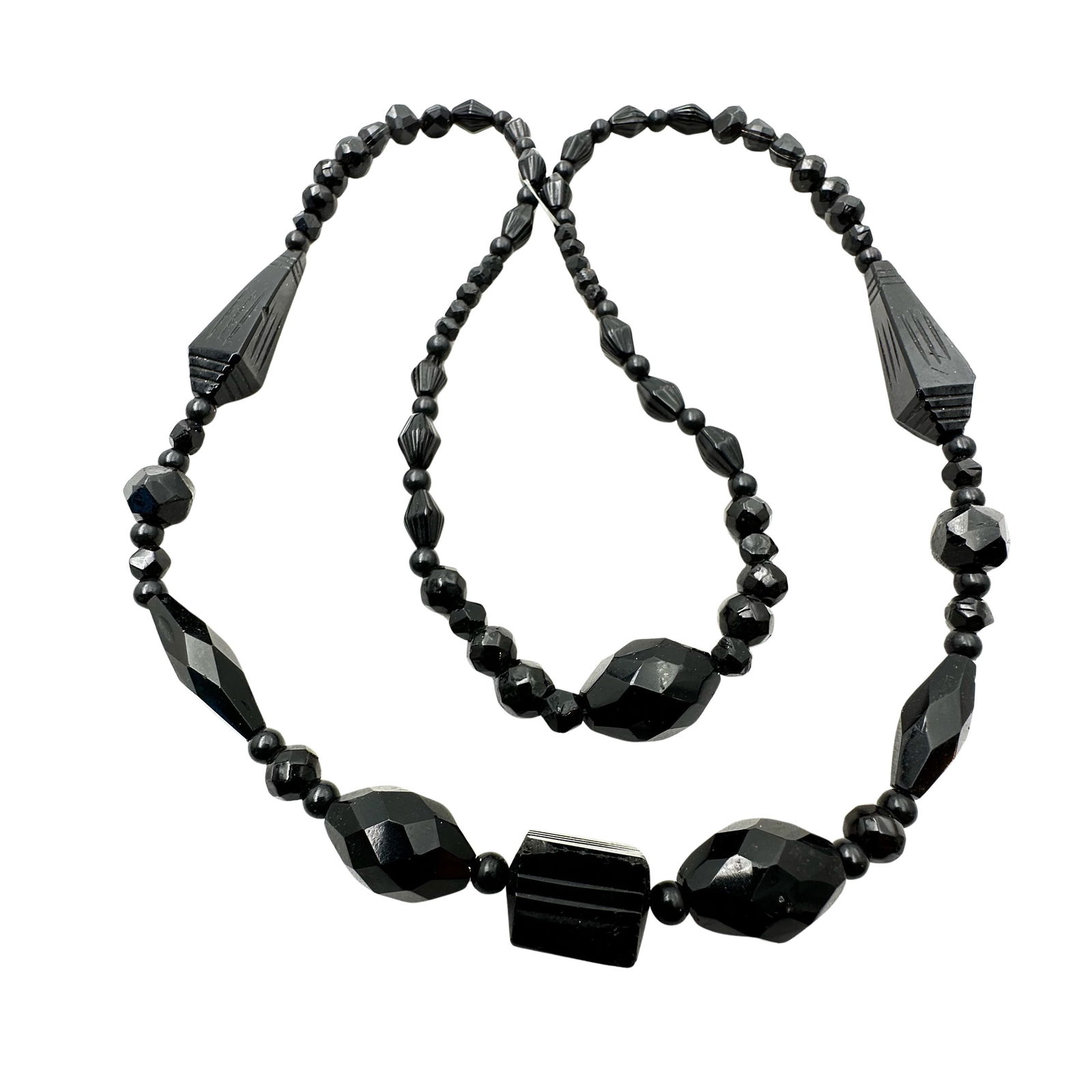 Antique Black Glass Bead Necklace 28 Inch Length Vintage: Antique Black Glass Bead Necklace 28 Inch Length Vintage