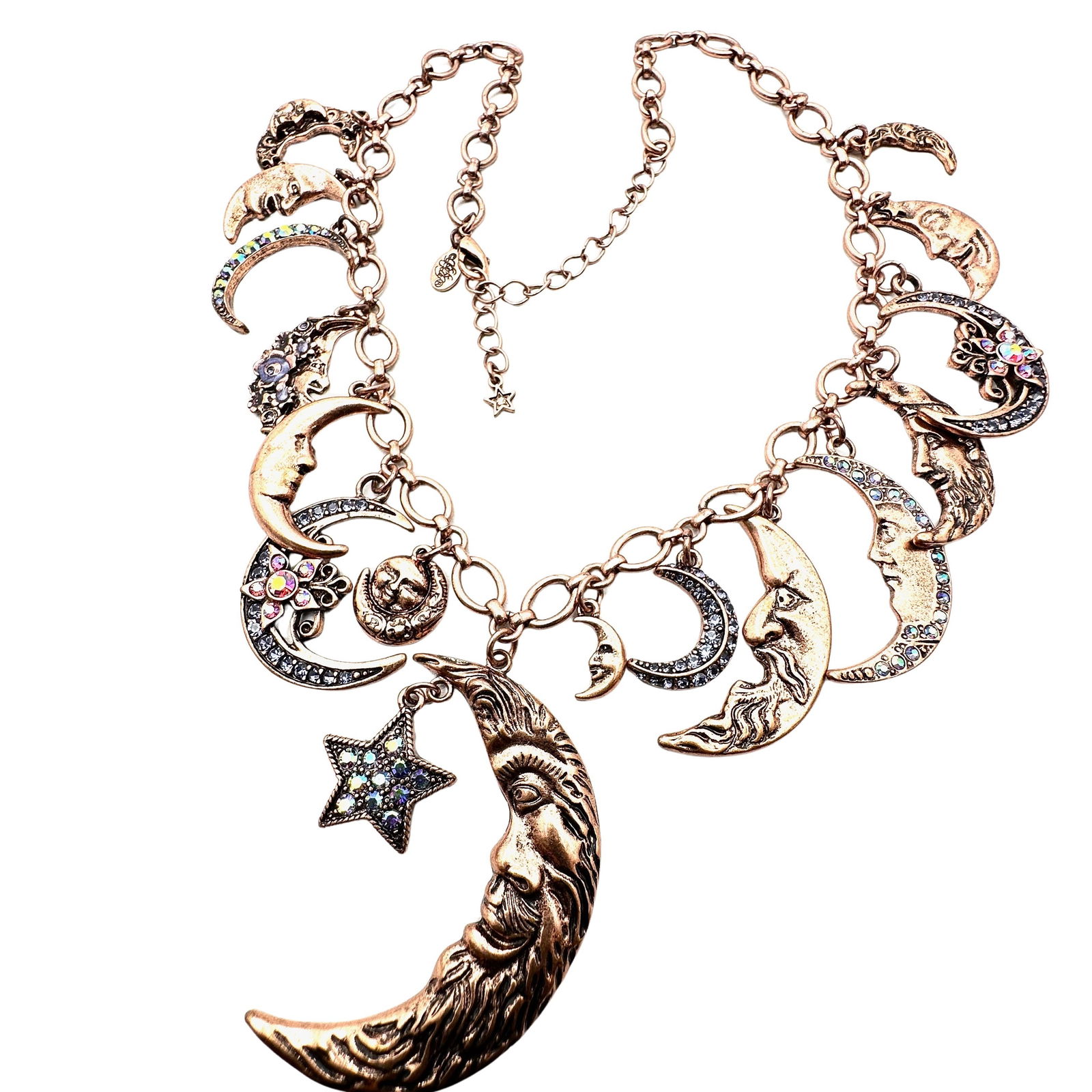 Vintage Kirks Folly Crystal Copper Tone Moon Charm Necklace 18 Inch: Vintage Kirks Folly Crystal Copper Tone Moon Charm Necklace 18 Inch