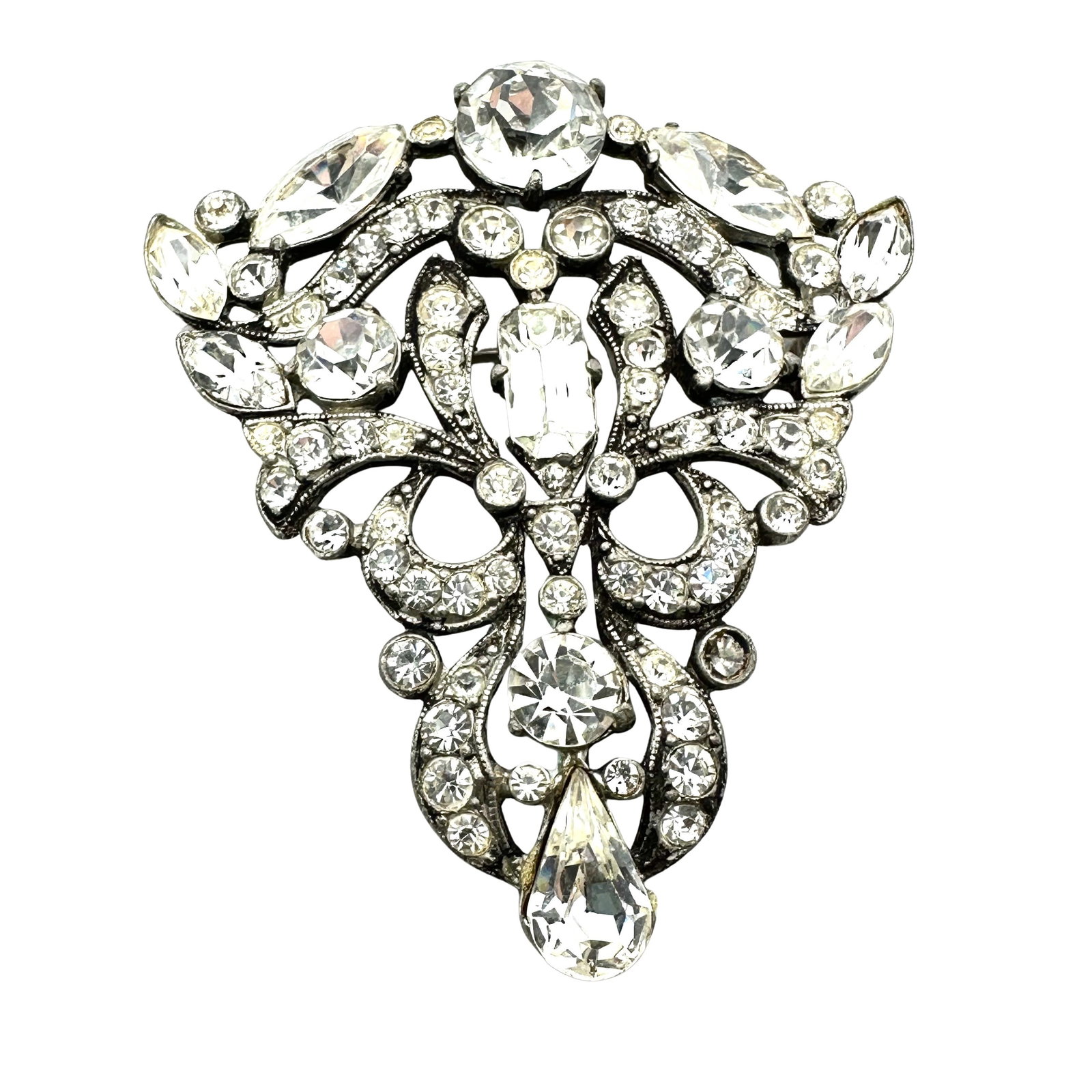 Antique Clear Glass Rhinestone Silver Tone Fur Dress Clip 2.5 Inch: Antique Clear Glass Rhinestone Silver Tone Fur Dress Clip 2.5 Inch