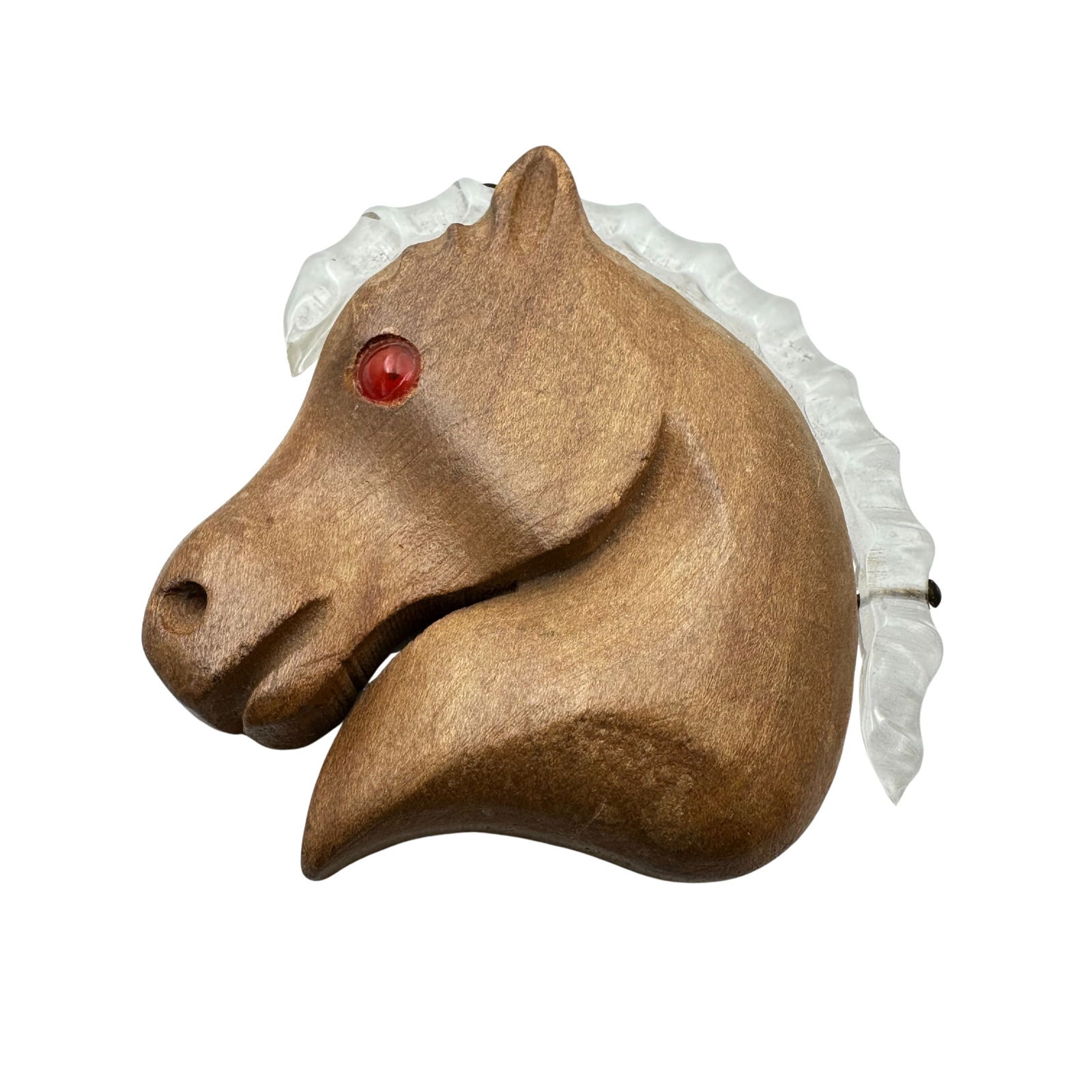 Older Vintage Carved Horse Brooch Pin Lucite Mane 3 Inch: Older Vintage Carved Horse Brooch Pin Lucite Mane 3 Inch