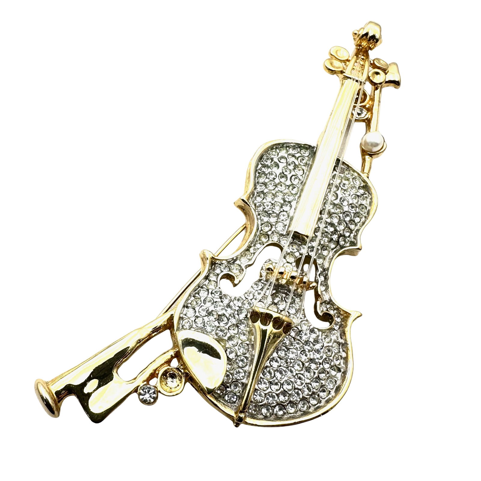 Vintage Clear Crystal Gold Tone Cello Music Instrument 3.75 Inch (1 of 2)