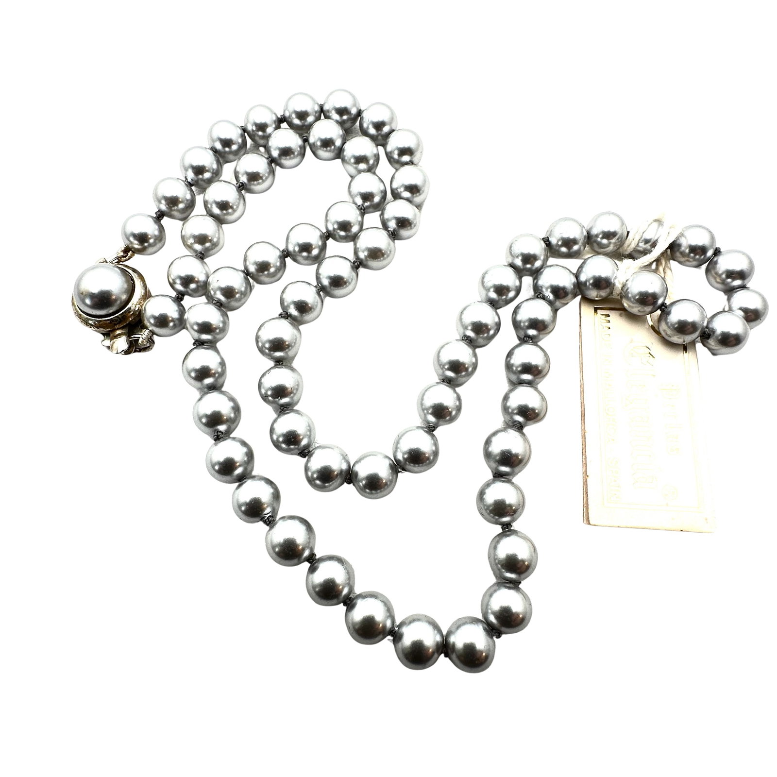 Vintage Mallorca Spain Grey Pearl Necklace 16 Inch Original Tag Attached: Vintage Mallorca Spain Grey Pearl Necklace 16 Inch Original Tag Attached