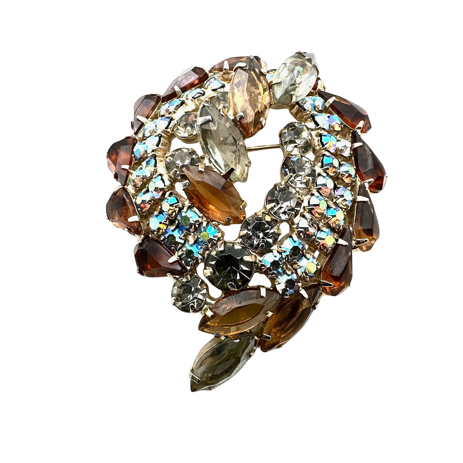 Vintage Juliana Amber Aurora Borealis Glass Rhinestone Gold Tone Brooch Pin 2.75 Inch: Vintage Juliana Amber Aurora Borealis Glass Rhinestone Gold Tone Brooch Pin 2.75 Inch