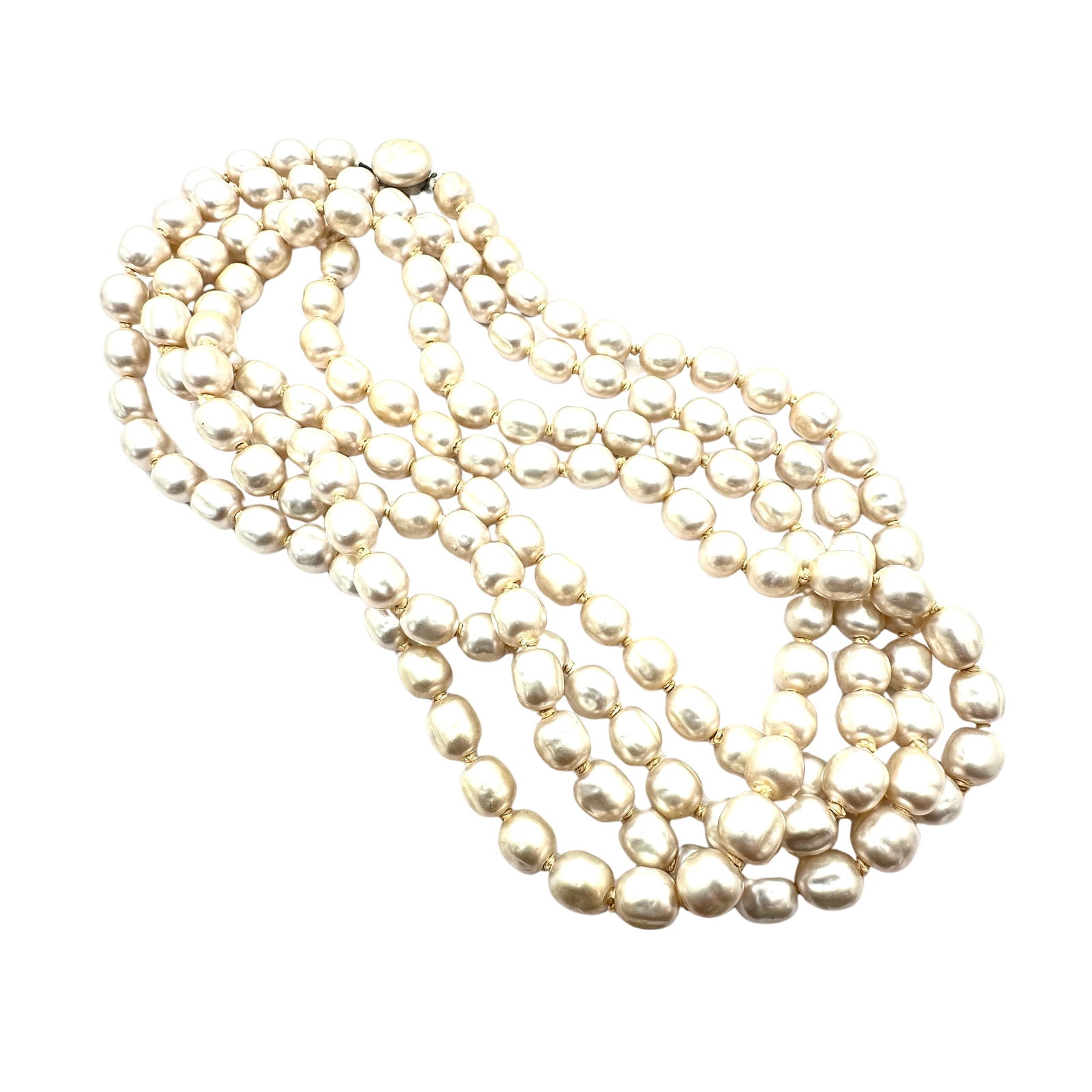 Vintage Baroque Glass Faux Pearl Necklace Hand Knotted Opera Length 40 Inch: Vintage Baroque Glass Faux Pearl Necklace Hand Knotted Opera Length 40 Inch