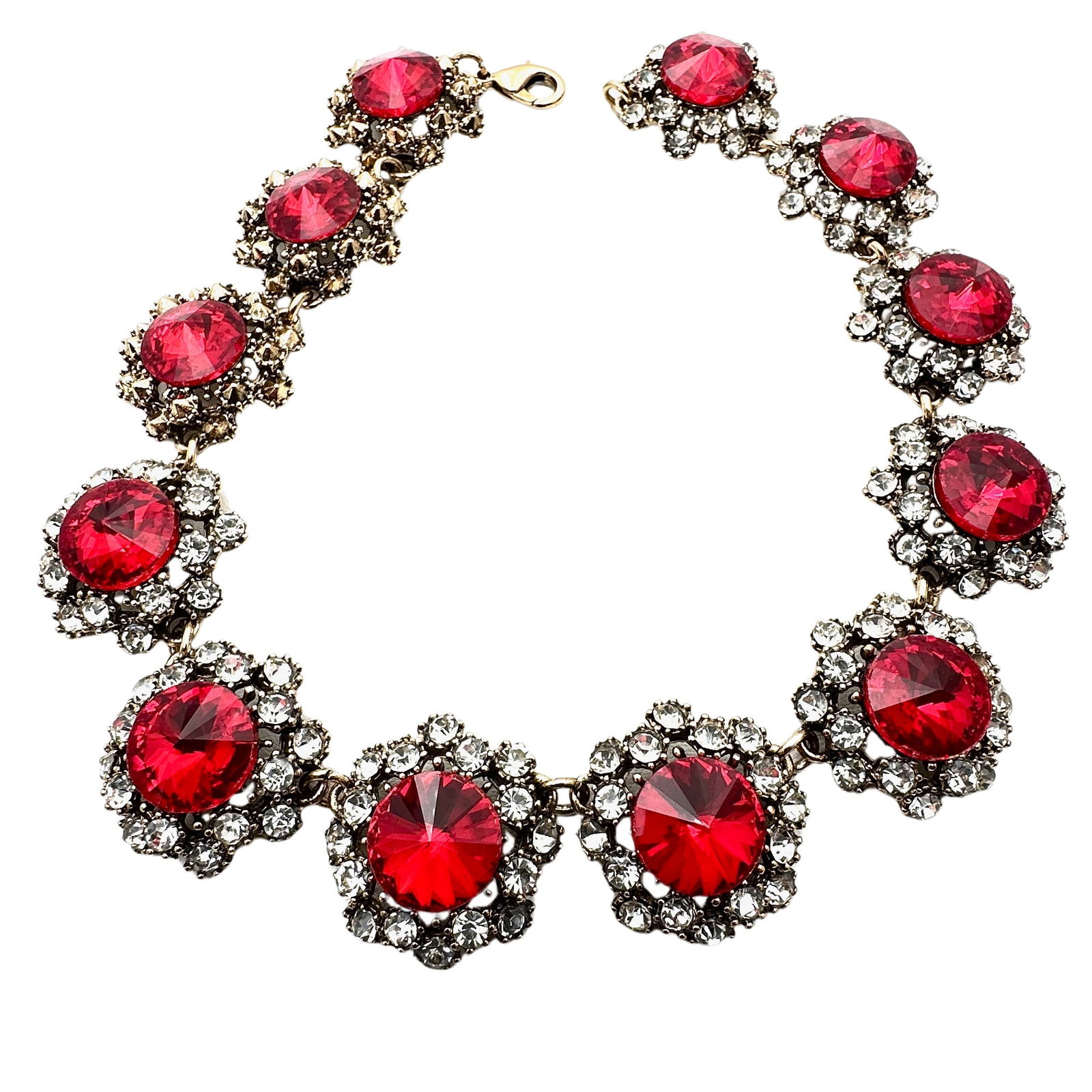 Red and Clear Glass Rhinestone Gold Tone Choker Necklace Petite Size 14 Inch: Red and Clear Glass Rhinestone Gold Tone Choker Necklace Petite Size 14 Inch