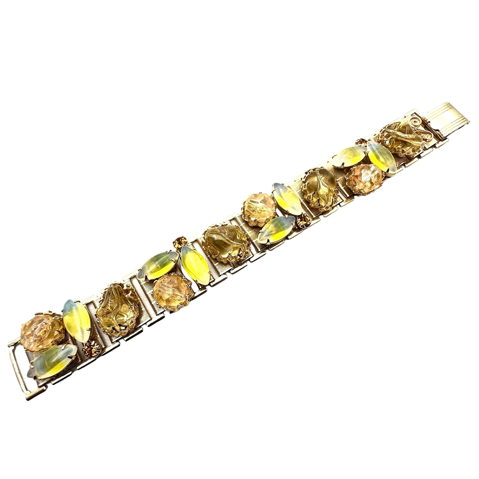 Vintage High End Yellow Rhinestone Gold Tone Book Chain Bracelet 7 Inch: Vintage High End Yellow Rhinestone Gold Tone Book Chain Bracelet 7 Inch