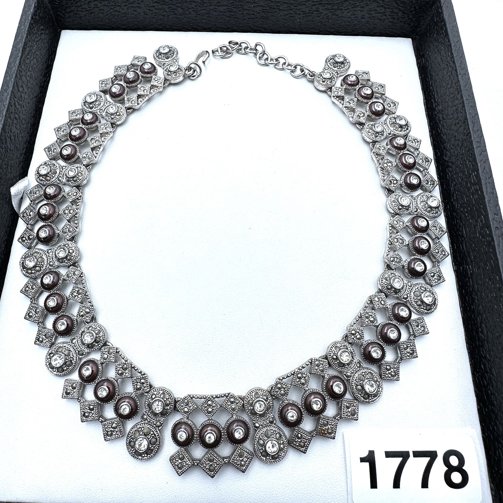 Vintage Monet Silver Tone Clear Crystal Statement Collor Choker Necklace 16 Inch (1 of 2)