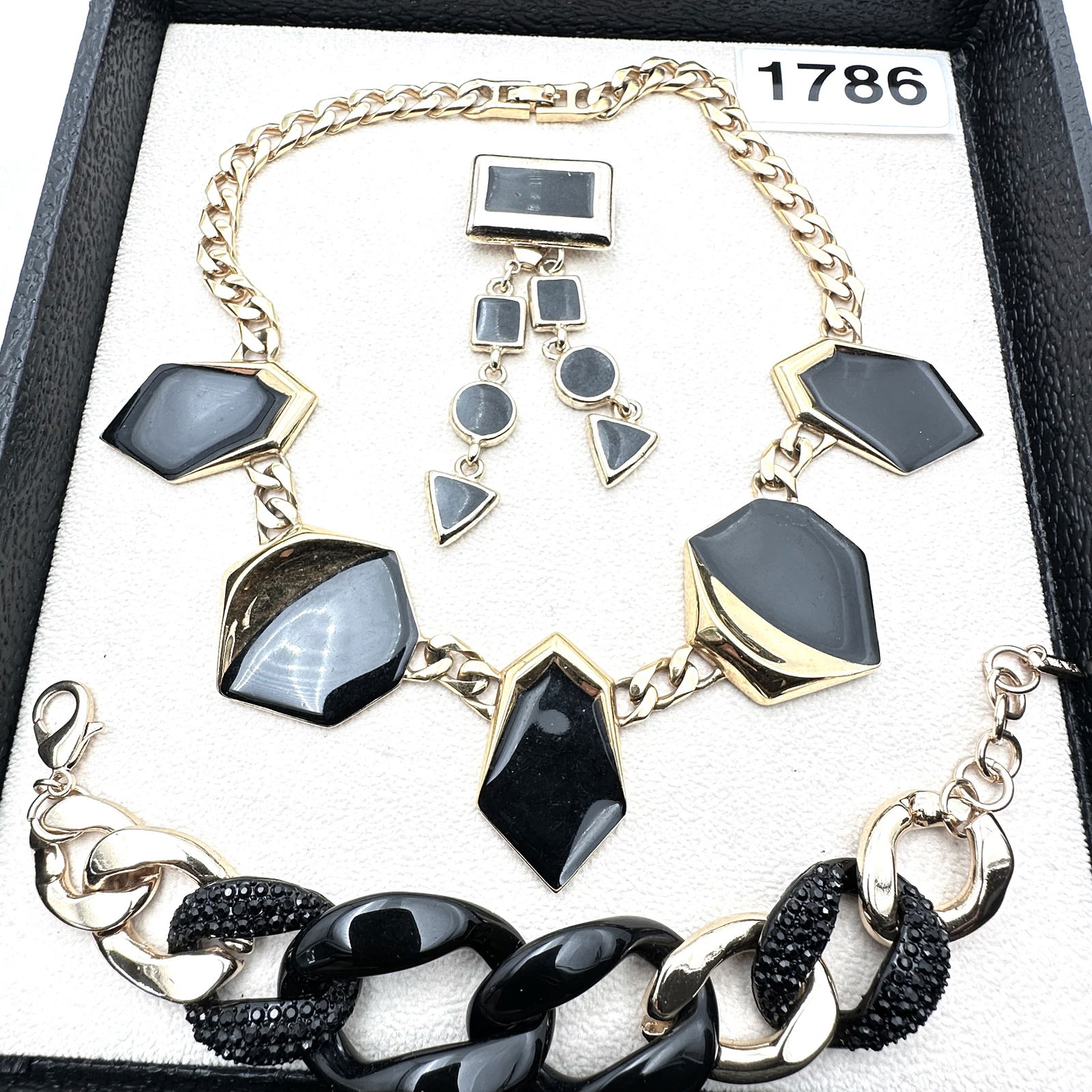 Vintage Jewelry Group Lot Gold Tone Bold Napier Black Enamel Necklace Brooch Nine West Bracelet (1 of 2)