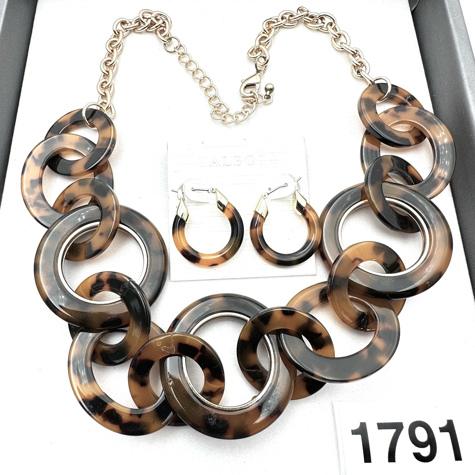 Vintage Jewelry Group Lot Talbots Faux Tortoise Lucite Gold tone Necklace & Pierced Earrings (1 of 2)