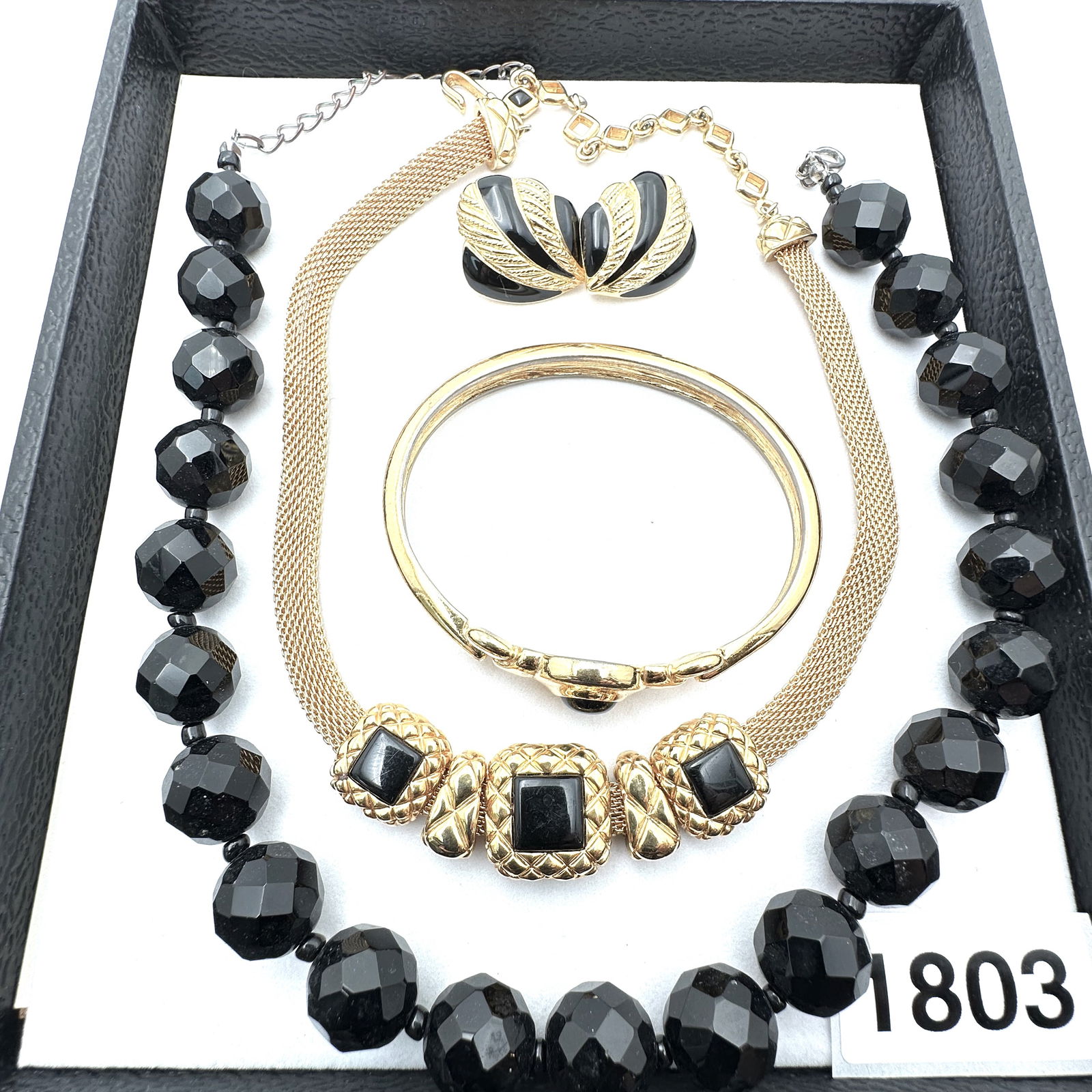 Vintage Jewelry Group Lot Monet Black Gold Tone Enamel Slide Necklace Liz Claiborne Monet Bracelet (1 of 2)