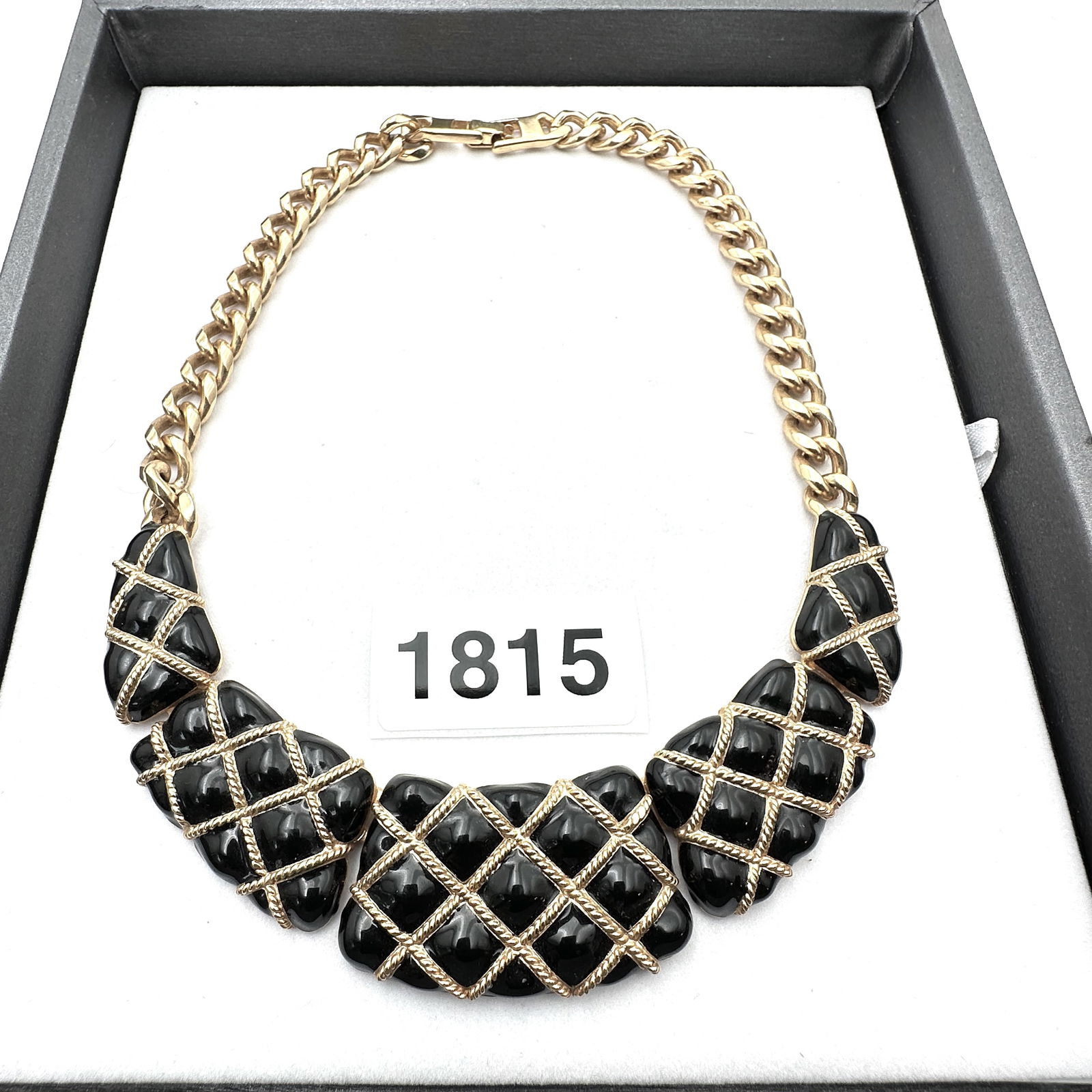 Vintage Craft Black Enamel Gold Tone Statement Necklace 16 Inch Choker (1 of 2)