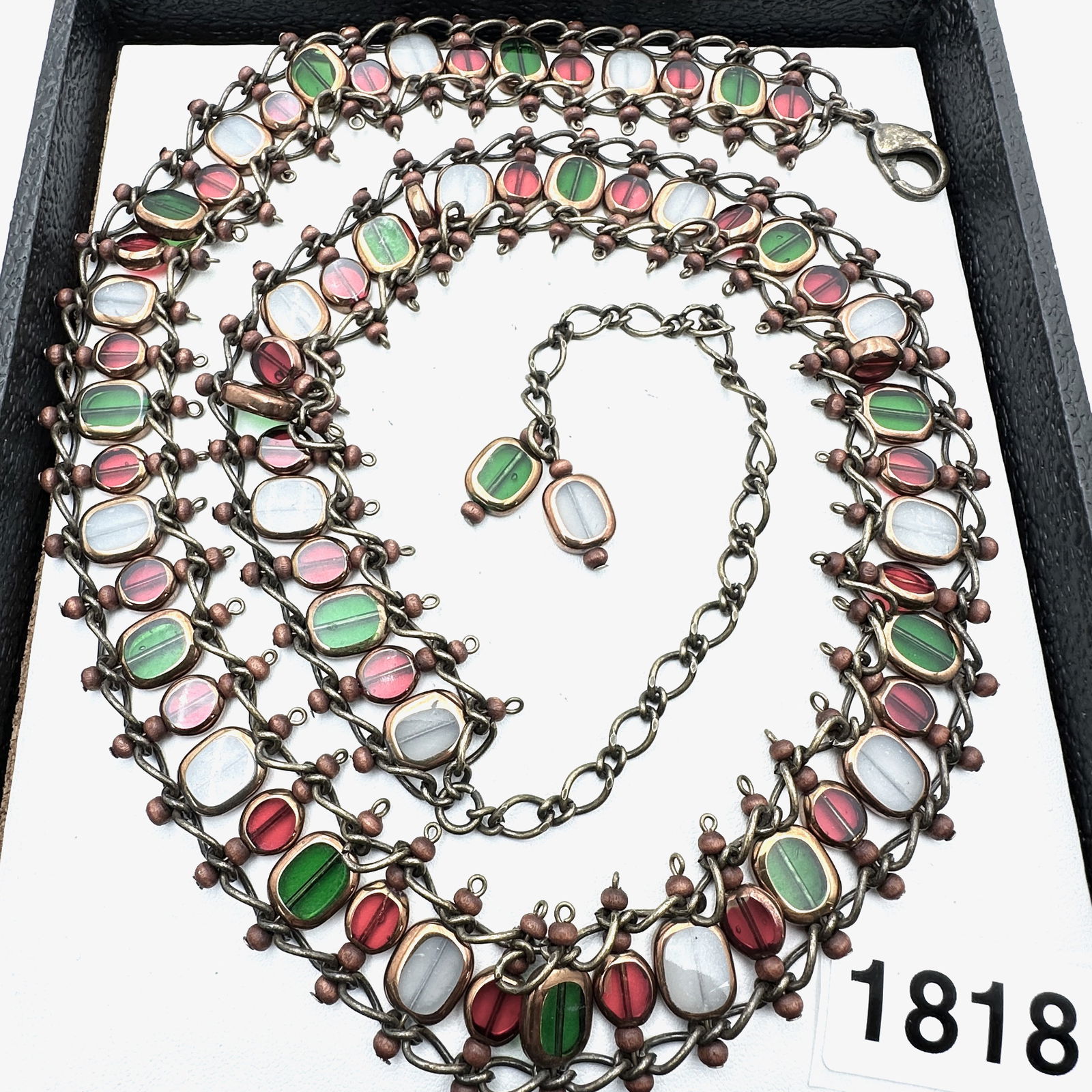 Vintage Jewelry Group Lot Unusual Glass Gold Tone Belt or Long Necklace 36 Inch (1 of 2)