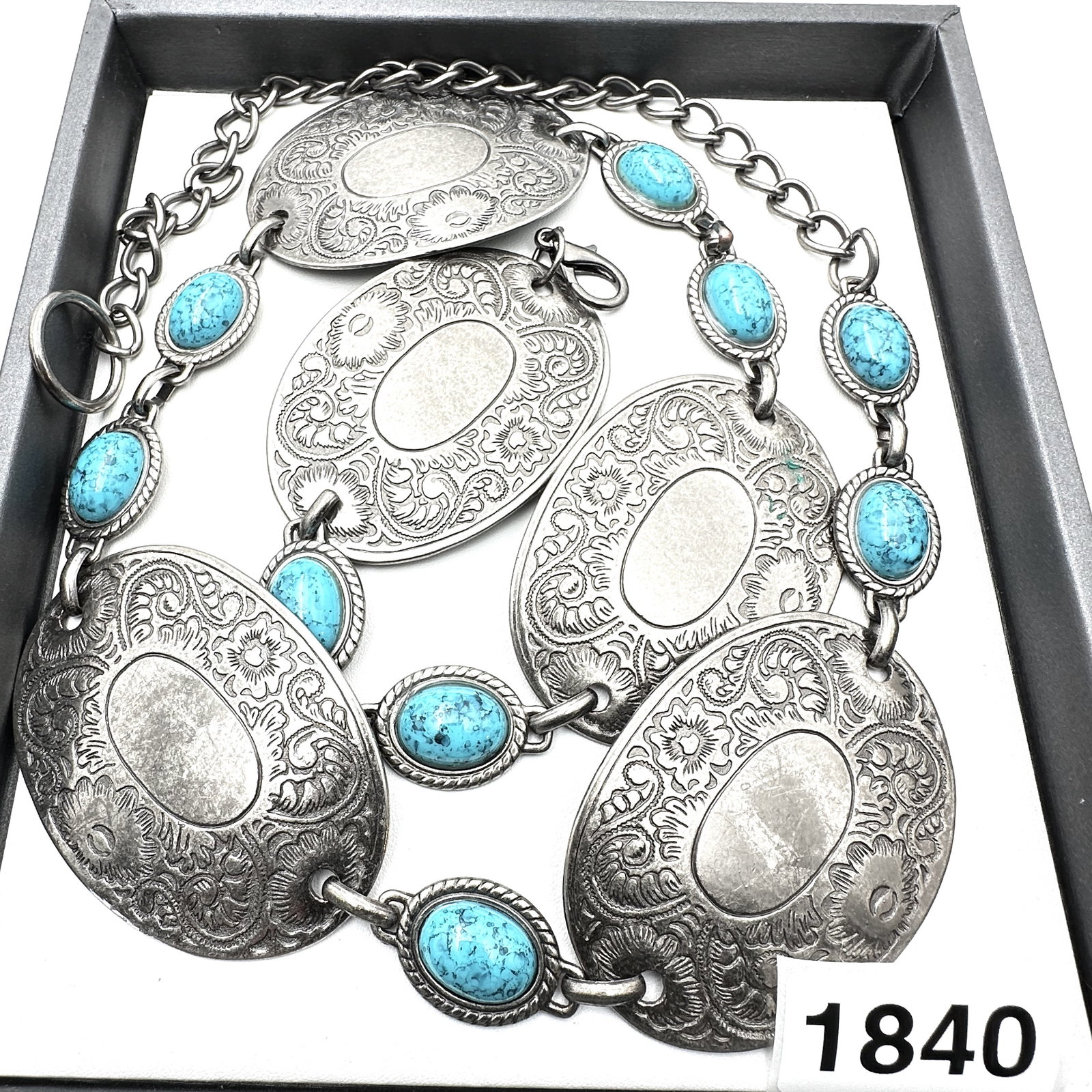 Vintage Jewelry Group Lot Western Silver tone Faux Turquoise Belt 36 Inch: Vintage Jewelry Group Lot Western Silver tone Faux Turquoise Belt 36 Inch
