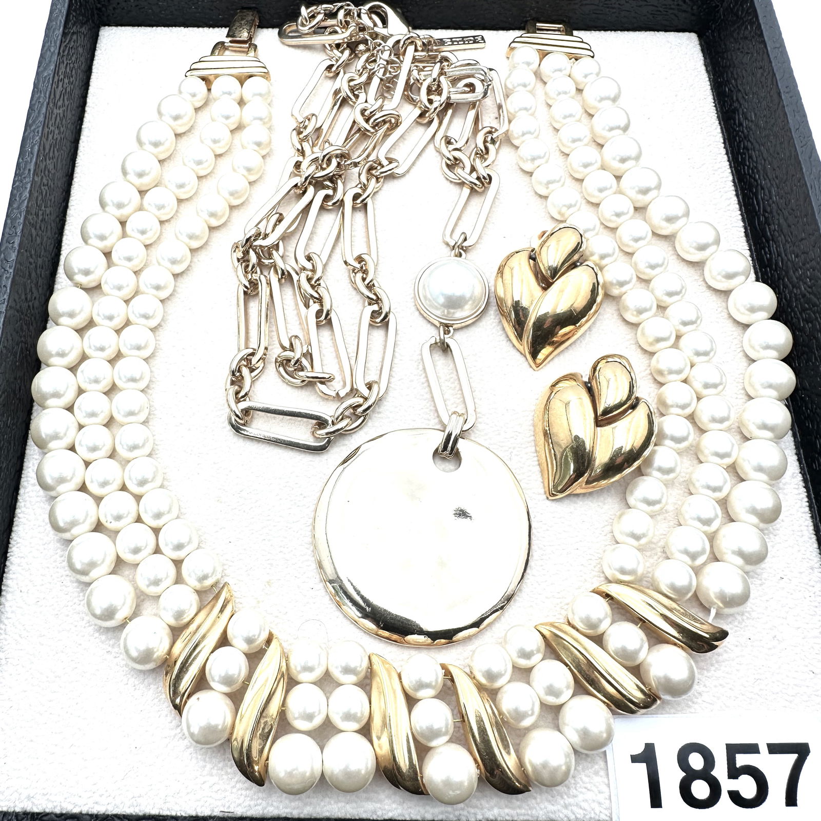 Vintage Jewelry Group Lot Gold Tone Pearl Multi Strand Necklace Krementz Earrings Clip Pendant (1 of 2)