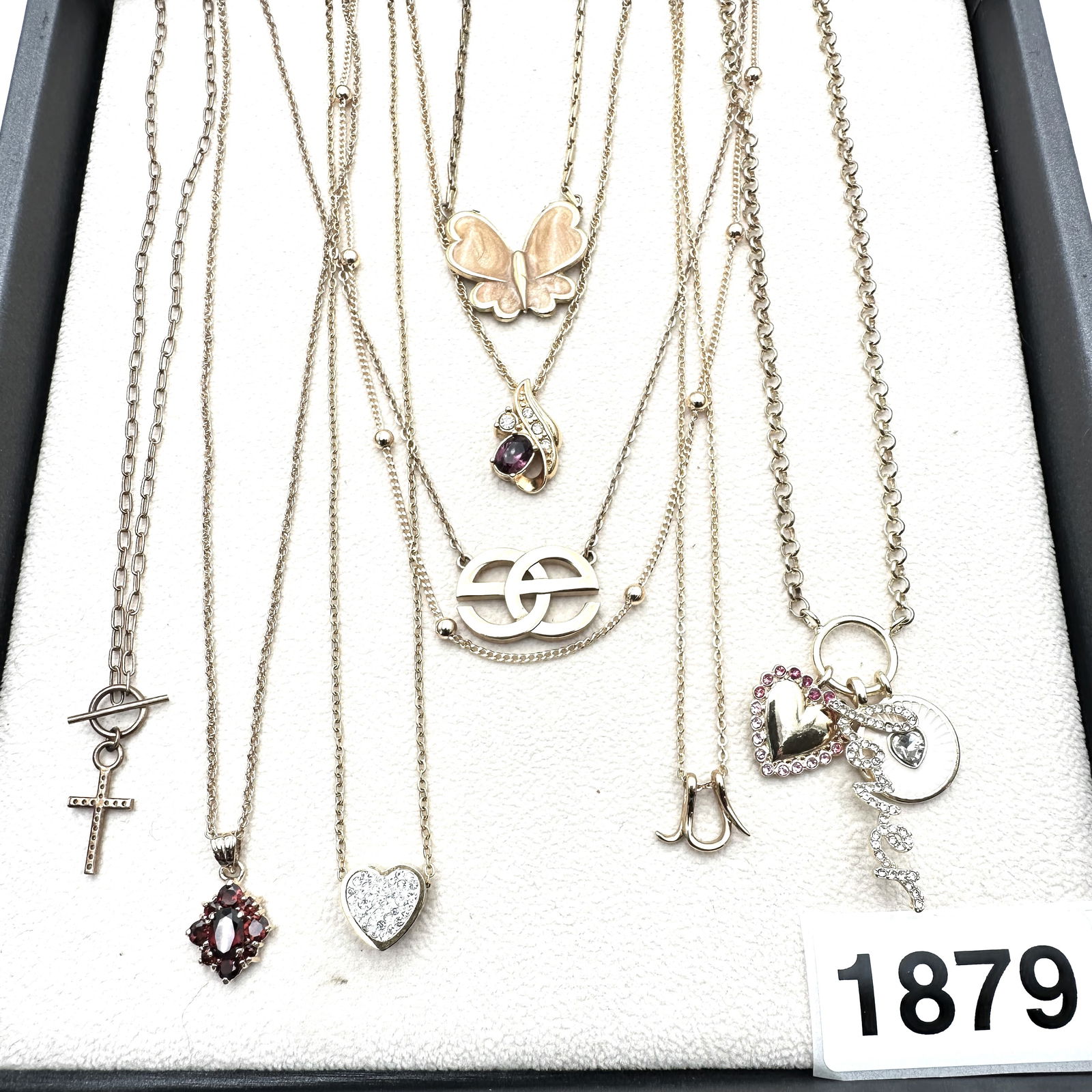 Vintage Jewelry Group Gold Tone Pendant Necklaces Cross Heart Butterfly Crystals (1 of 2)