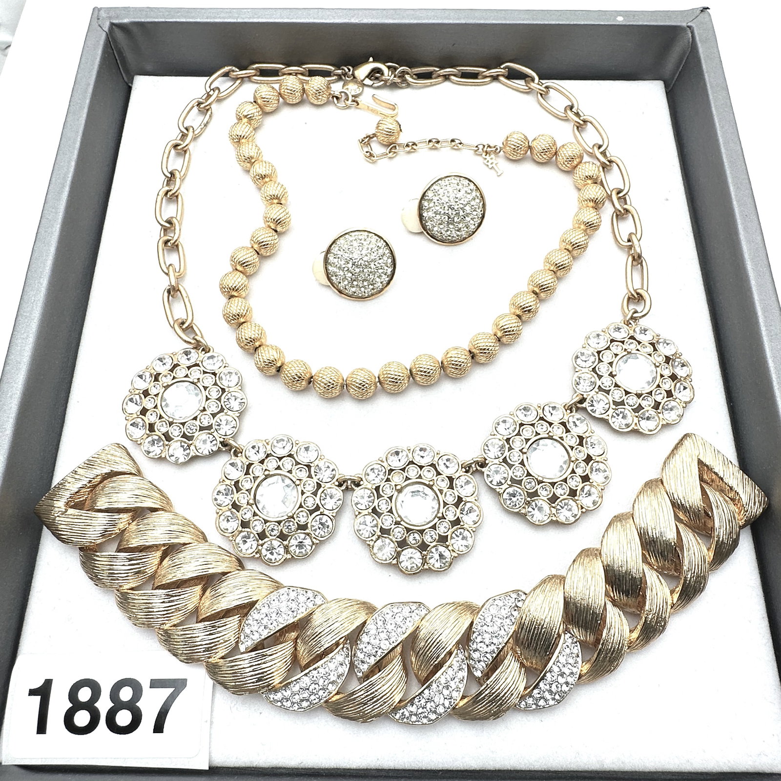 Vintage Jewelry Group Gold Tone Clear Crystal Bracelets Necklaces Clip Earrings: Vintage Jewelry Group Gold Tone Clear Crystal Bracelets Necklaces Clip Earrings