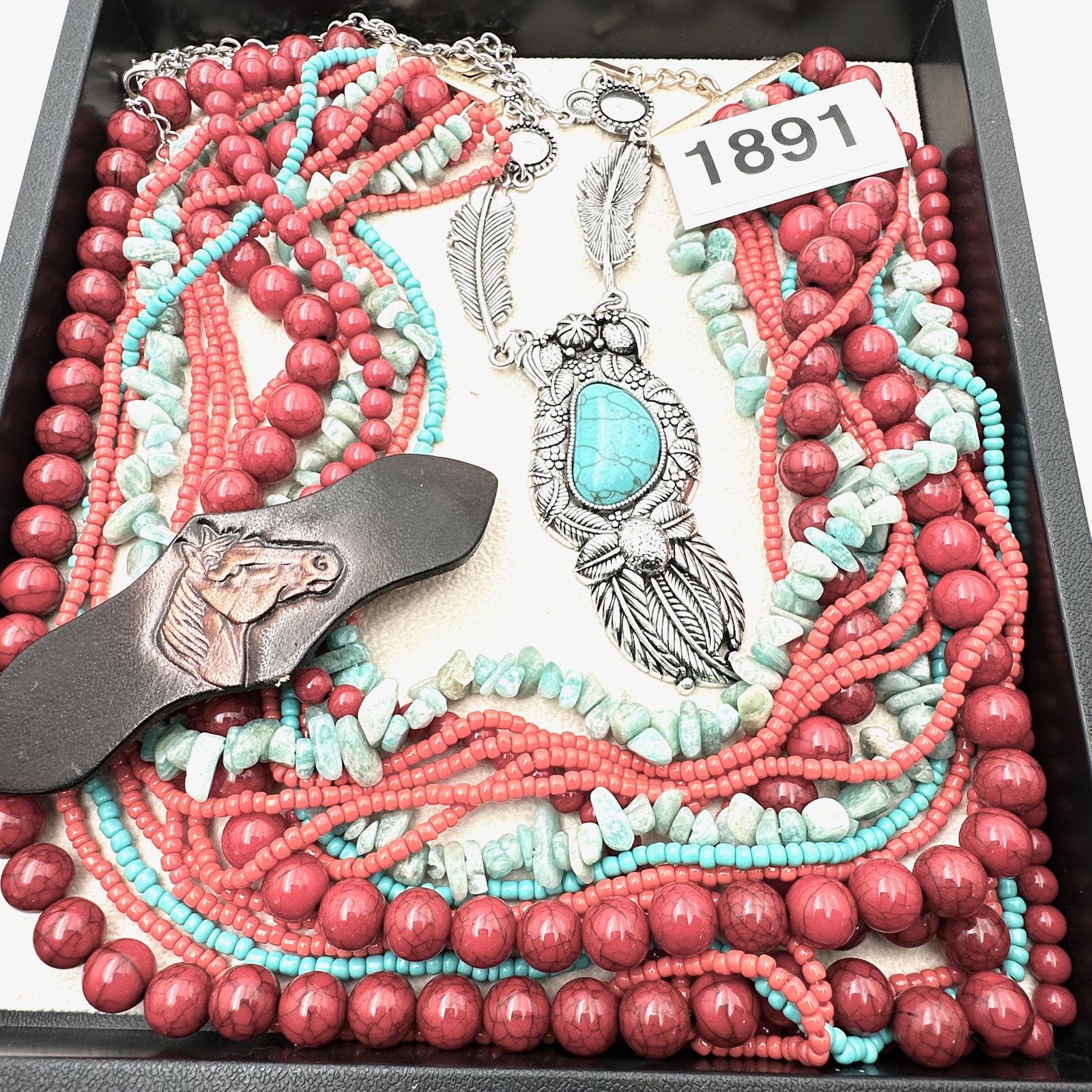 Vintage Jewelry Group Western Style Gemstone Multi Strand Necklace Leather Horse Barette Faux (1 of 2)