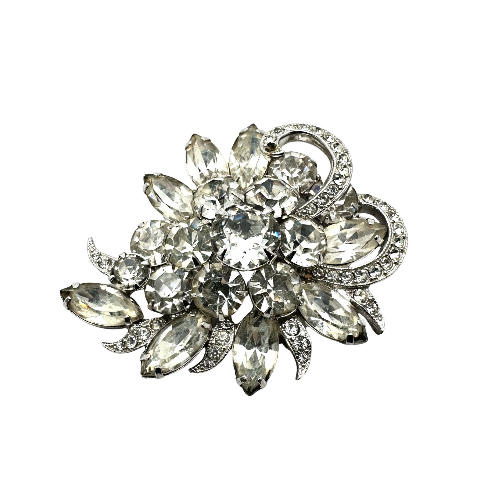 Vintage Eisenberg Ice Clear Rhinestone Silver Tone Brooch Pin 2.5 Inch (1 of 2)