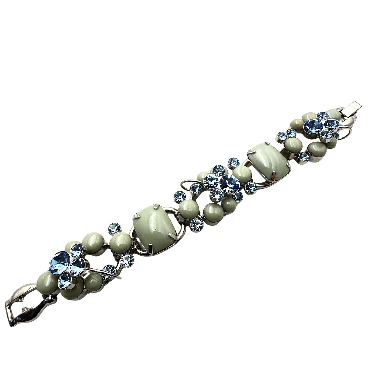 Vintage Juliana Blue Glass Rhinestone Silver Tone Five Link Bracelet 7 Inch Pristine Condition (1 of 3)