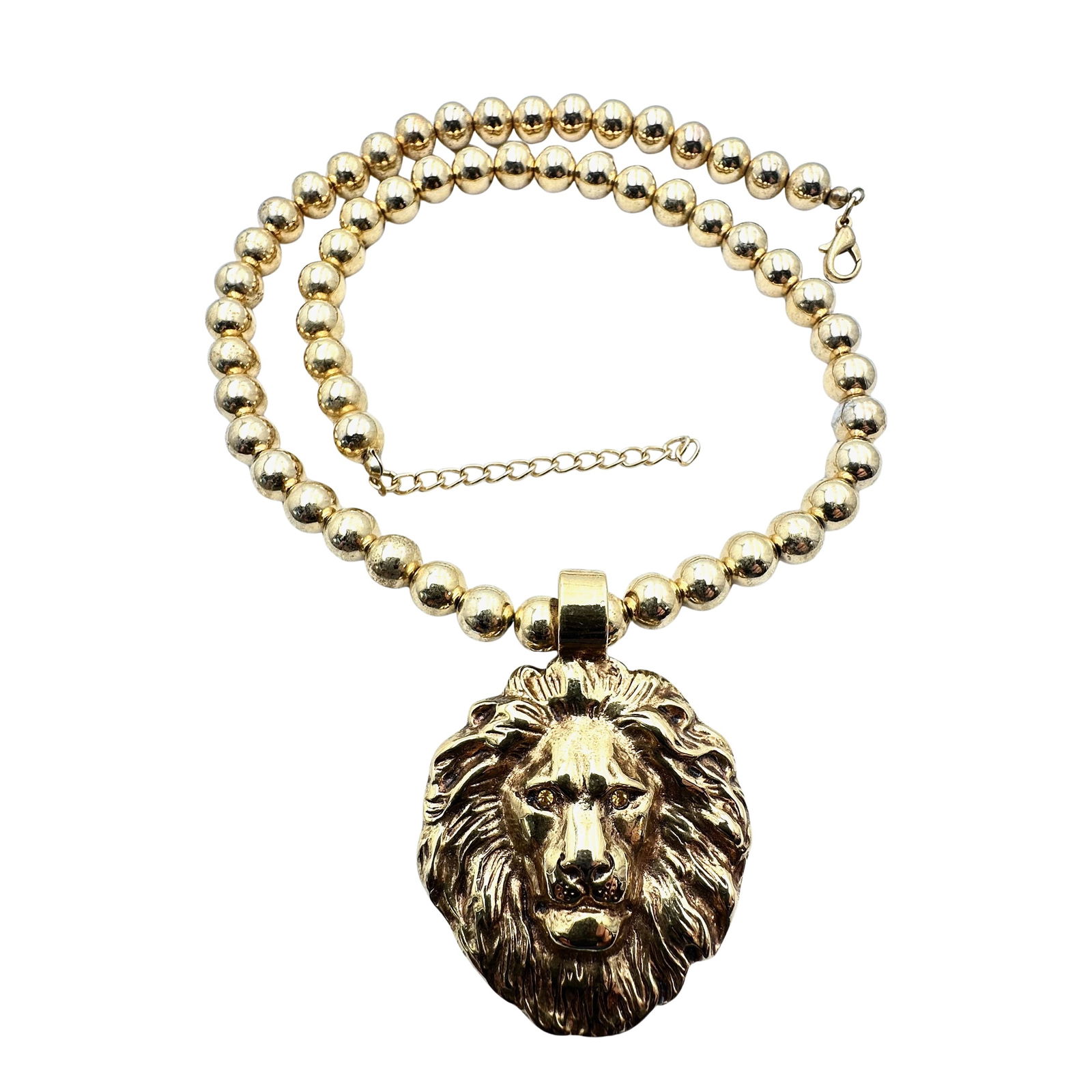 Vintage Gold Tone Bead Necklace with Tiger Pendant 16 to 18 Inch: Vintage Gold Tone Bead Necklace with Tiger Pendant 16 to 18 Inch