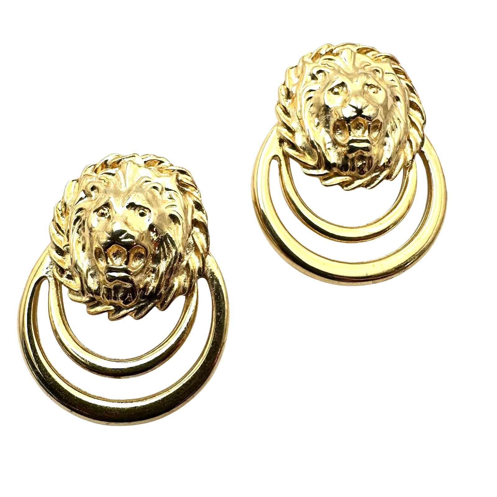 Vintage Unsigned Anne Klein Lion Gold Tone Pierced Earrings 1.5 Inch: Vintage Unsigned Anne Klein Lion Gold Tone Pierced Earrings 1.5 Inch