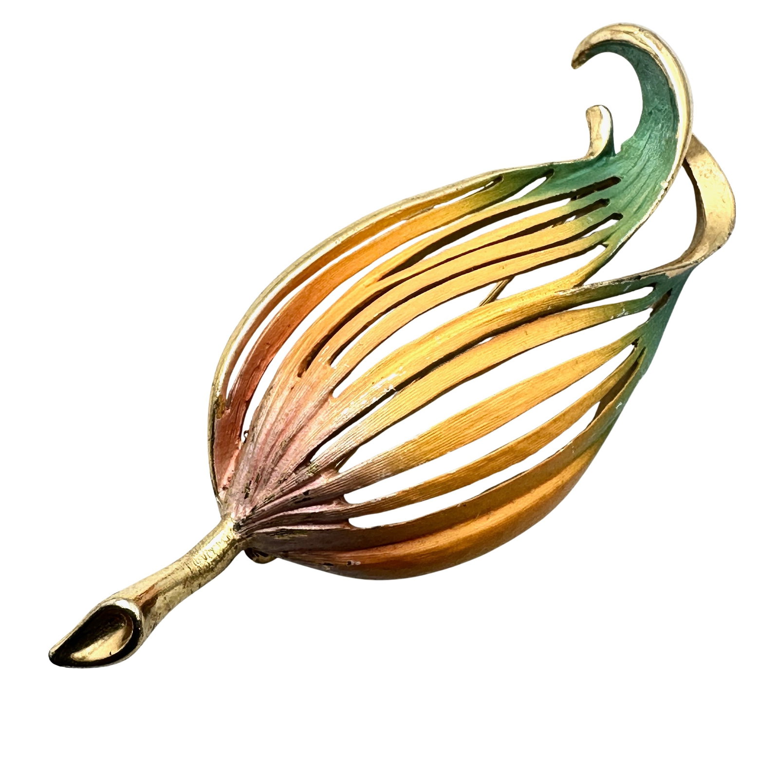 Vintage Park Lane Orange Green Enamel Gold Tone 3 Inch: Vintage Park Lane Orange Green Enamel Gold Tone 3 Inch