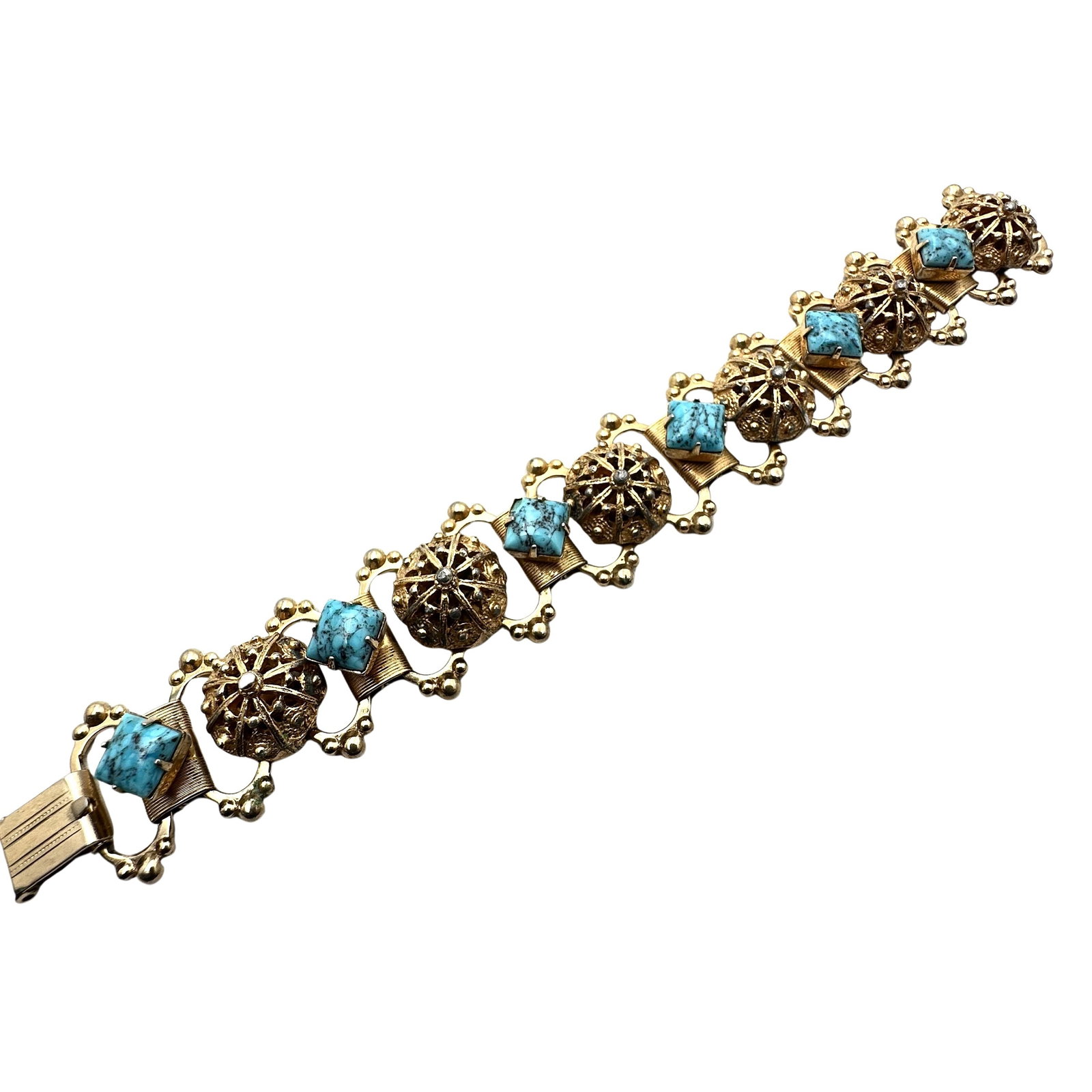 Vintage Reinad Faux Turquoise Gold Tone Book Chain Bracelet 7 Inch: Vintage Reinad Faux Turquoise Gold Tone Book Chain Bracelet 7 Inch