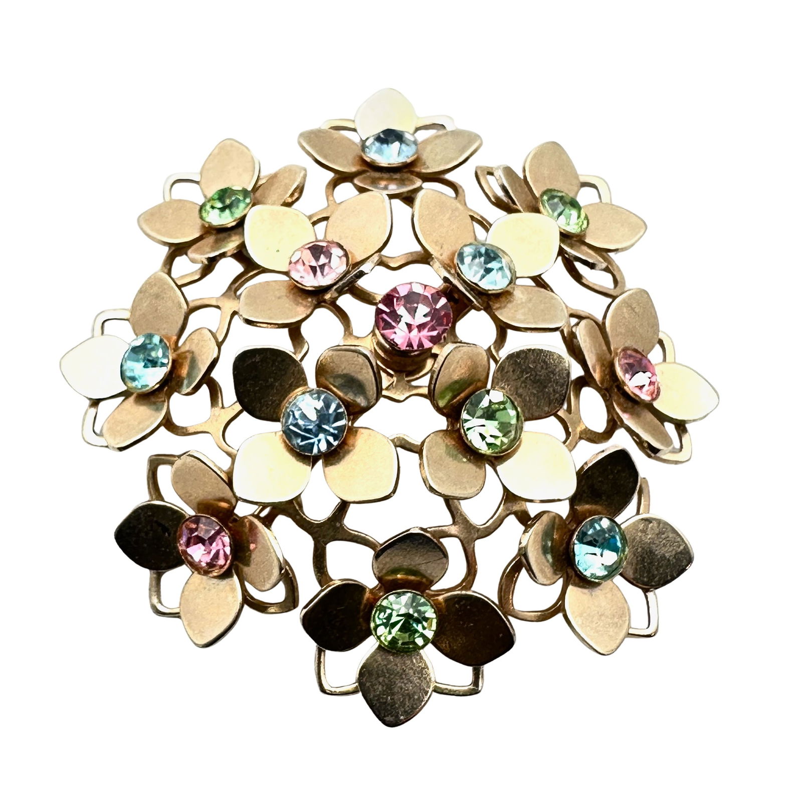Vintage Pastel Glass Rhinestone Gold Tone Flower Brooch Pin 2.25 Inch: Vintage Pastel Glass Rhinestone Gold Tone Flower Brooch Pin 2.25 Inch