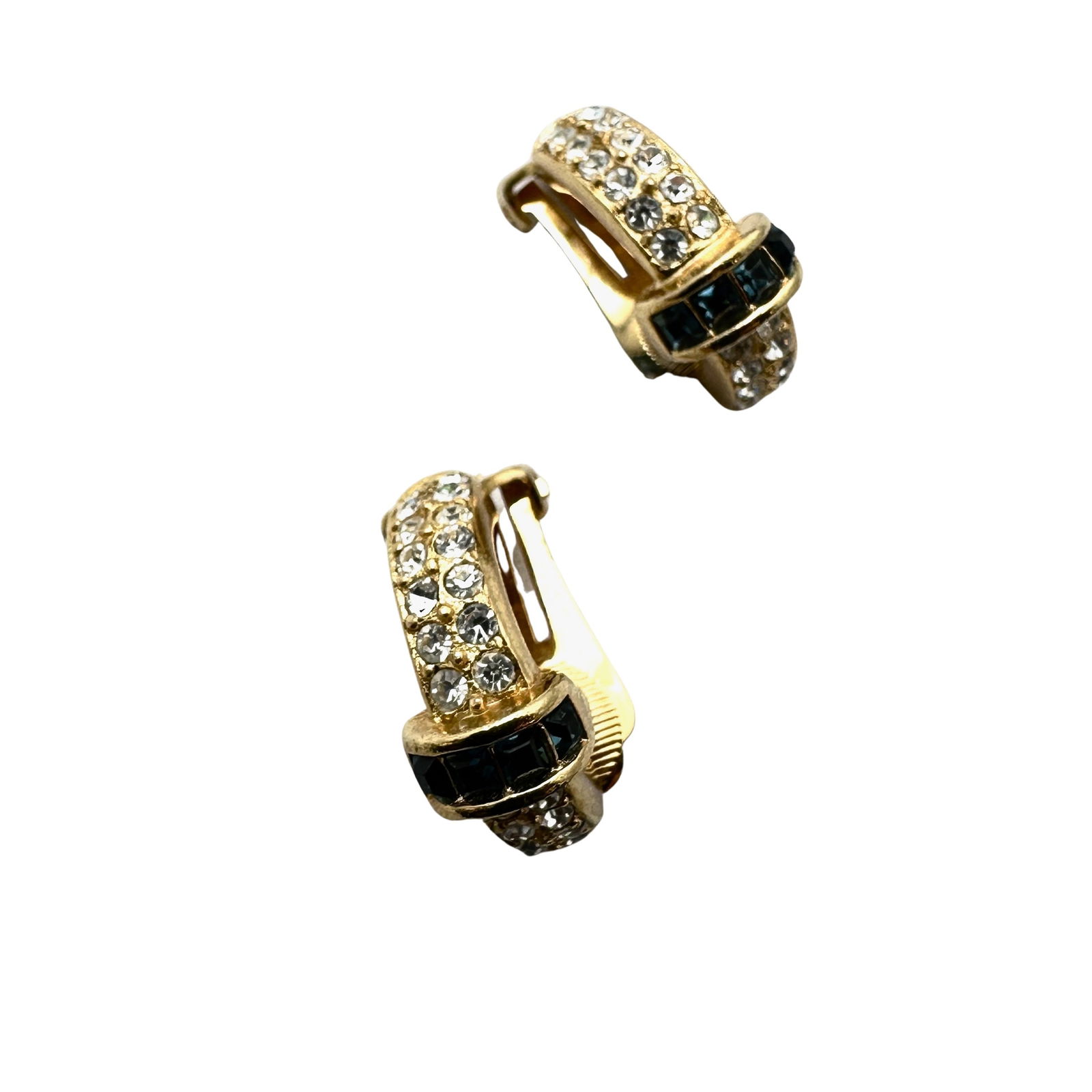 Vintage Christian Dior Emerald Green Crystal Gold Tone Clip Earrings 3/4 Inch: Vintage Christian Dior Emerald Green Crystal Gold Tone Clip Earrings 3/4 Inch