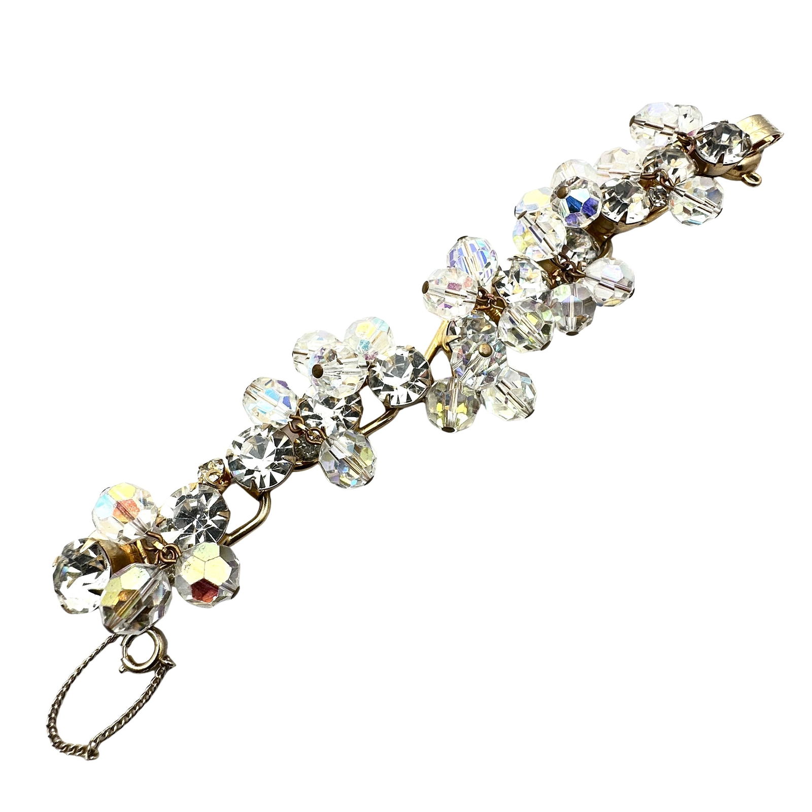 Vintage Juliana Clear Glass Rhinestone Crystal Bead Cha Cha Gold Tone Five Link Bracelet 7.25 Inch (1 of 2)