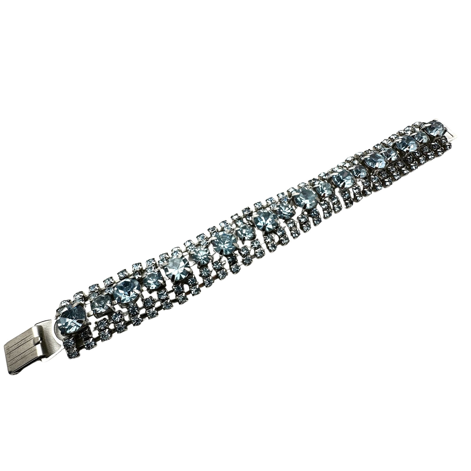 Vintage Blue Glass Rhinestone Silver Tone Bracelet 7 Inch: Vintage Blue Glass Rhinestone Silver Tone Bracelet 7 Inch