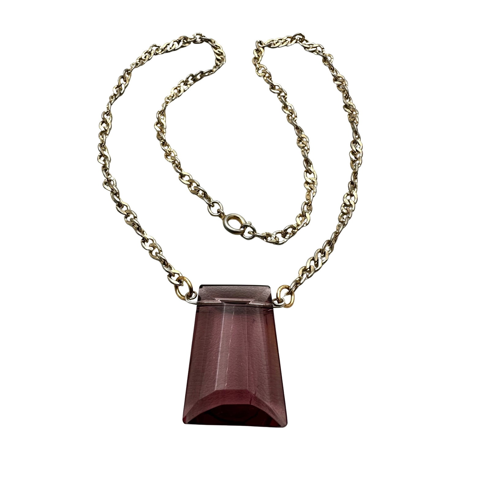 Vintage Art Deco Purple Czech Glass Gold Tone Pendant Necklace 15 Inch: Vintage Art Deco Purple Czech Glass Gold Tone Pendant Necklace 15 Inch