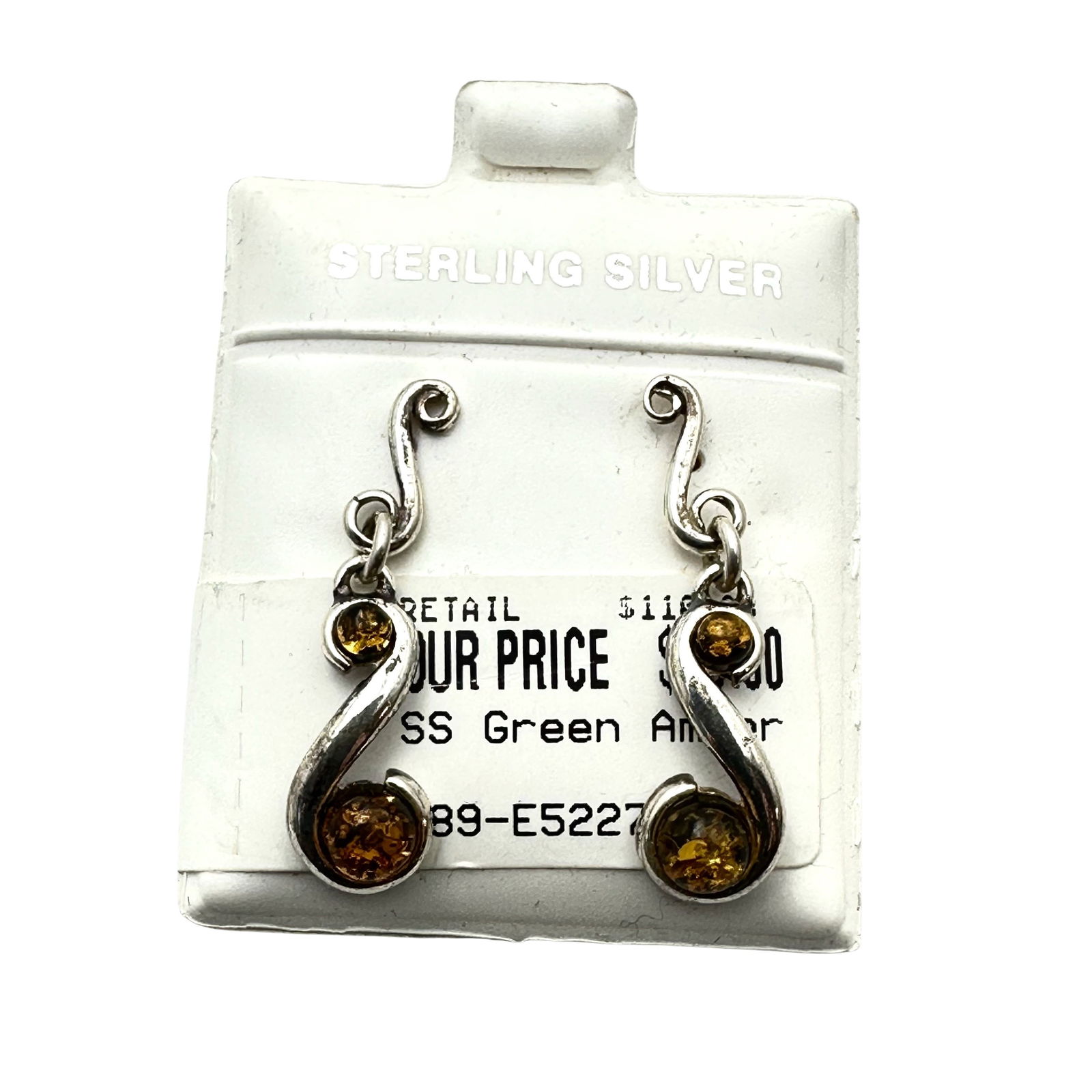 Vintage Natural Amber Sterling Silver Pierced Earrings 1.25 Inch: Vintage Natural Amber Sterling Silver Pierced Earrings 1.25 Inch