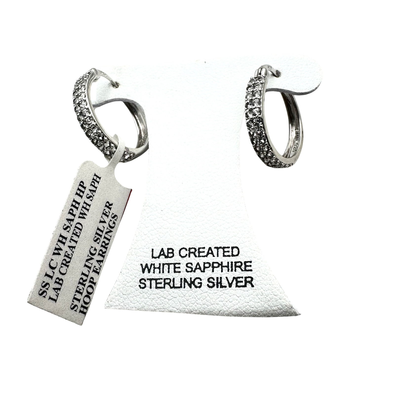 White Sapphire Sterling Silver Pierced 3/4 Inch Original Card: White Sapphire Sterling Silver Pierced 3/4 Inch Original Card