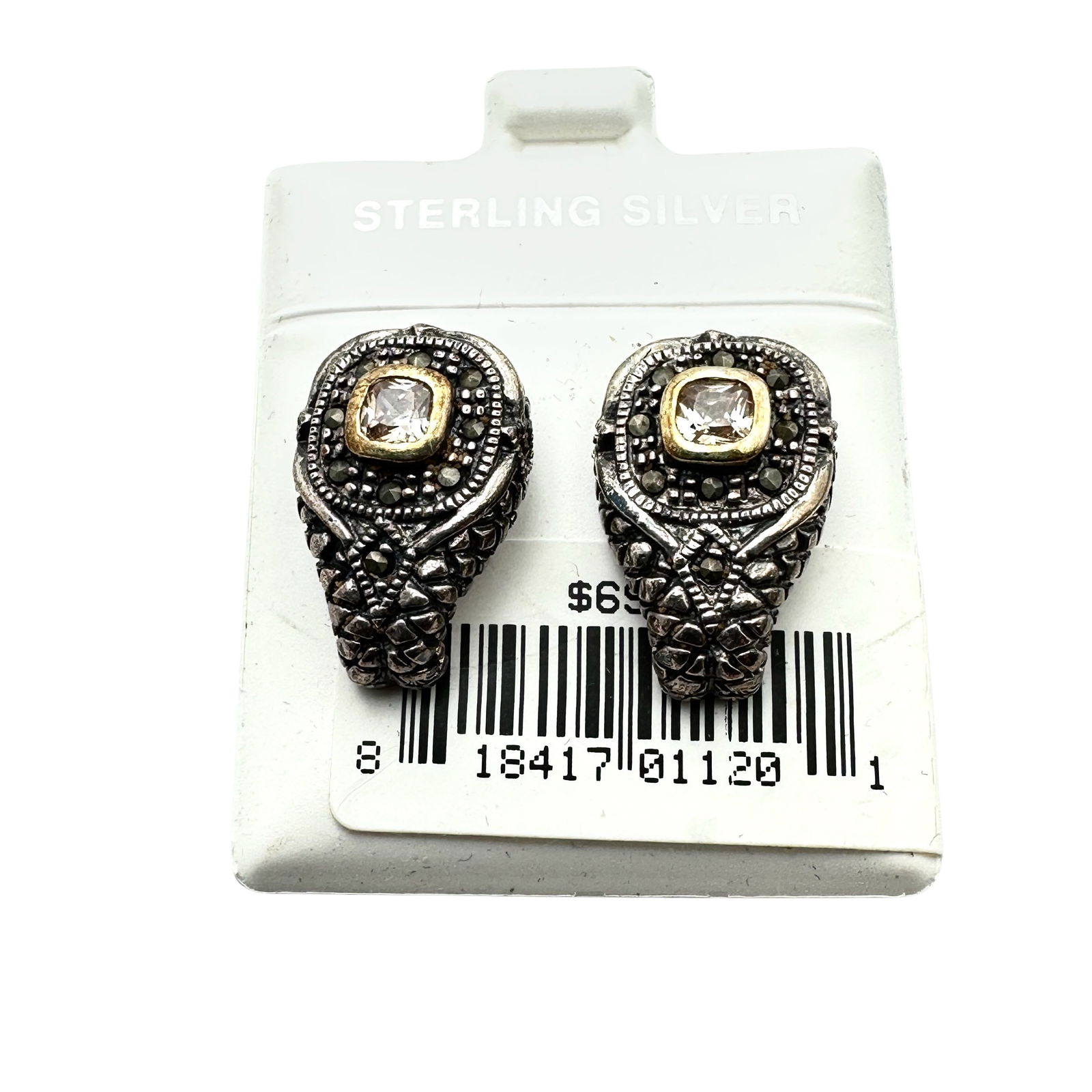 Vintage Marcasite Sterling Silver Pierced Earrings 1 Inch Original Card: Vintage Marcasite Sterling Silver Pierced Earrings 1 Inch Original Card