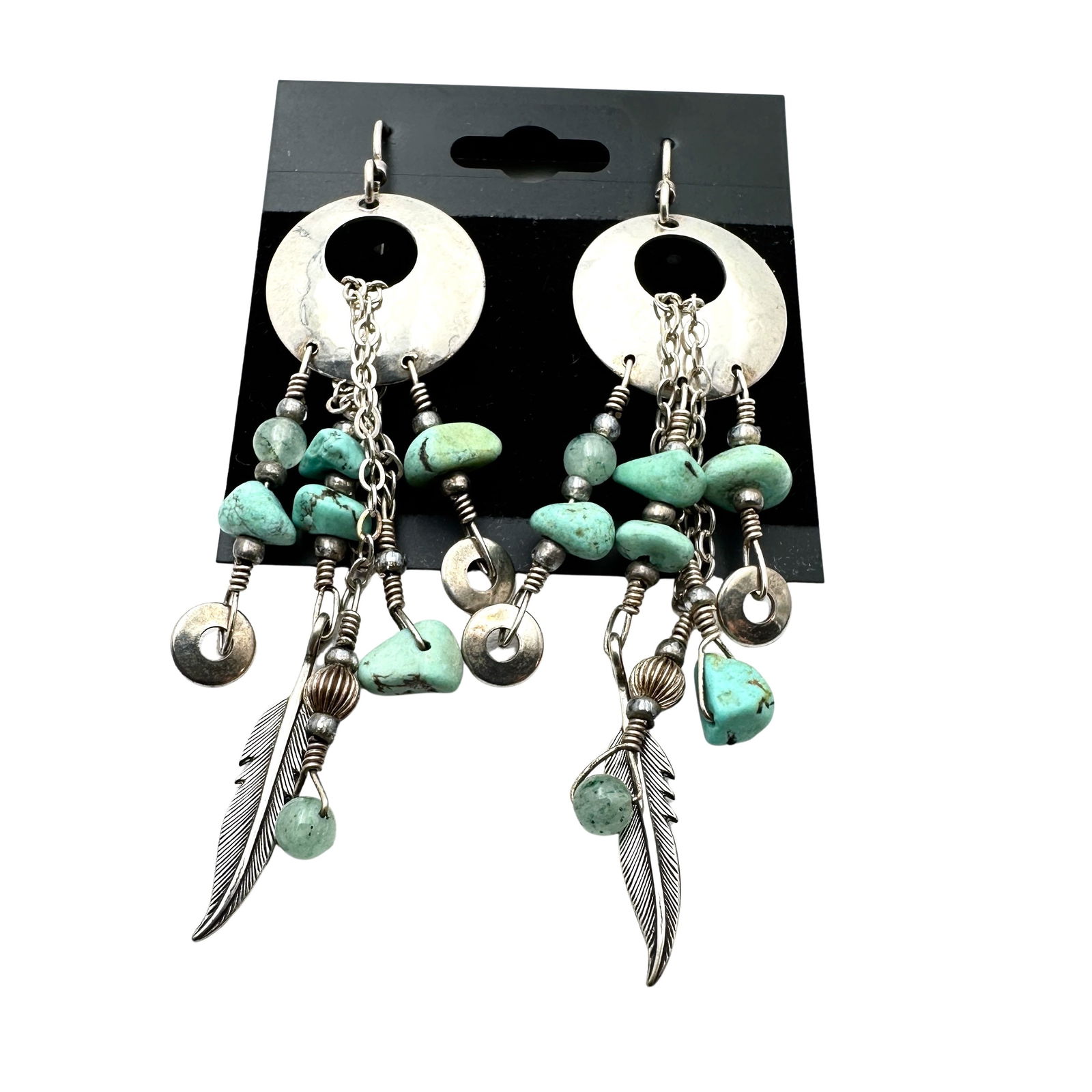 American Southwest Western Turquoise Sterling Silver Pierced Chandelier Earrings 3 Inch (1 of 1)