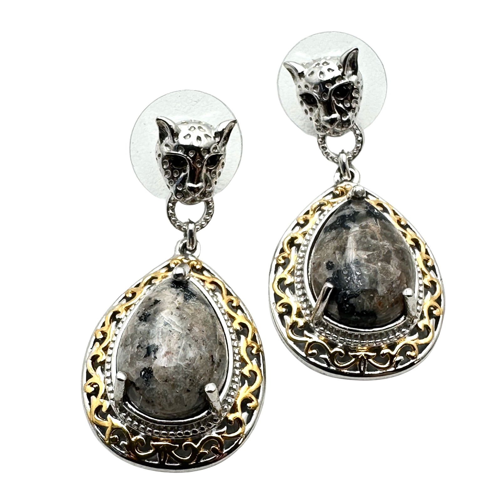 Panther Yooperlite & Black Spinel Sterling Silver Pierced Earrings 1.5 Inch (1 of 2)