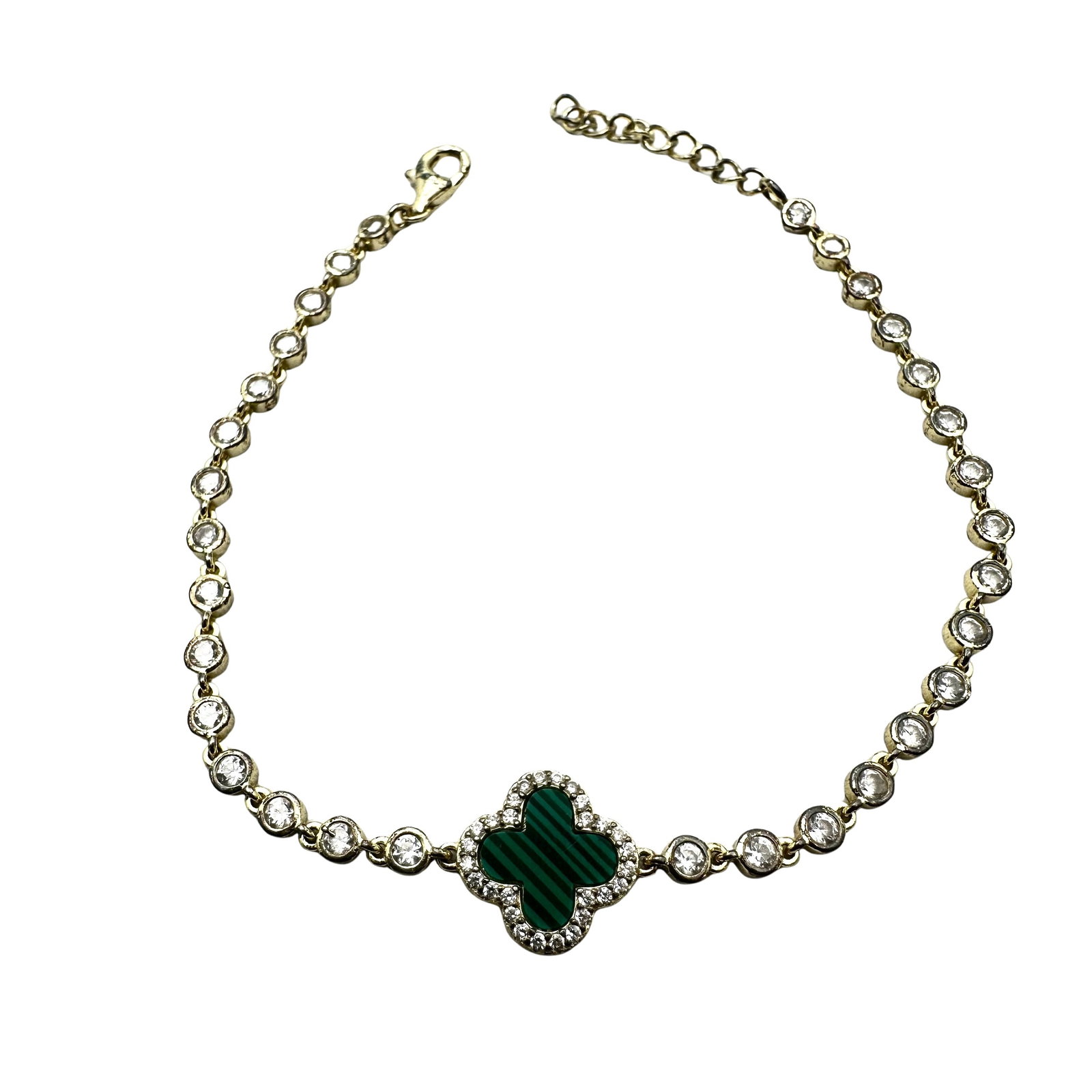 Green Gemstone Quatrefoil Gold Over Sterling Silver Bracelet 7.5 Inch: Green Gemstone Quatrefoil Gold Over Sterling Silver Bracelet 7.5 Inch
