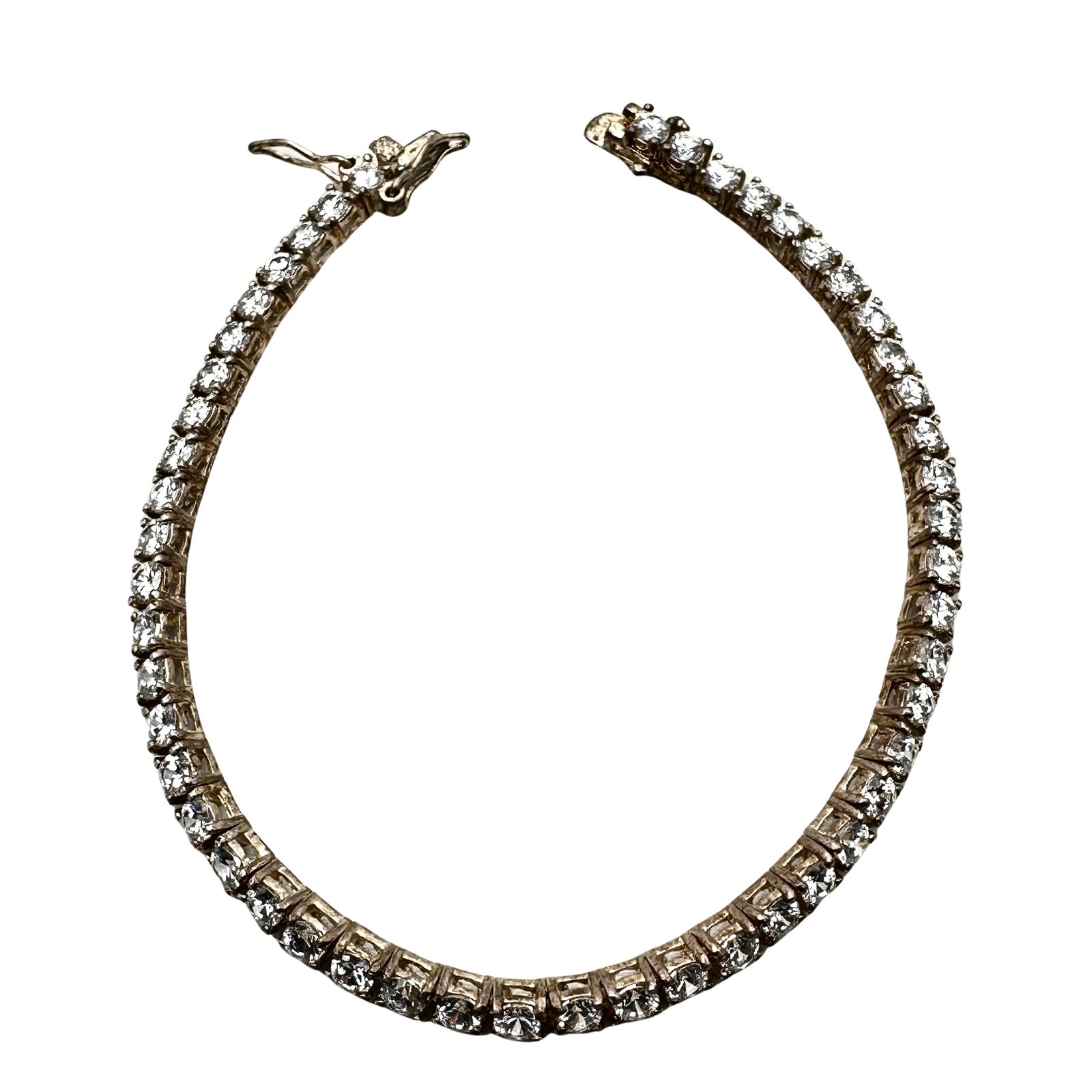Gold Over Sterling Silver Cubic Zirconia Tennis Bracelet 7 Inch 9.7 Grams: Gold Over Sterling Silver Cubic Zirconia Tennis Bracelet 7 Inch 9.7 Grams