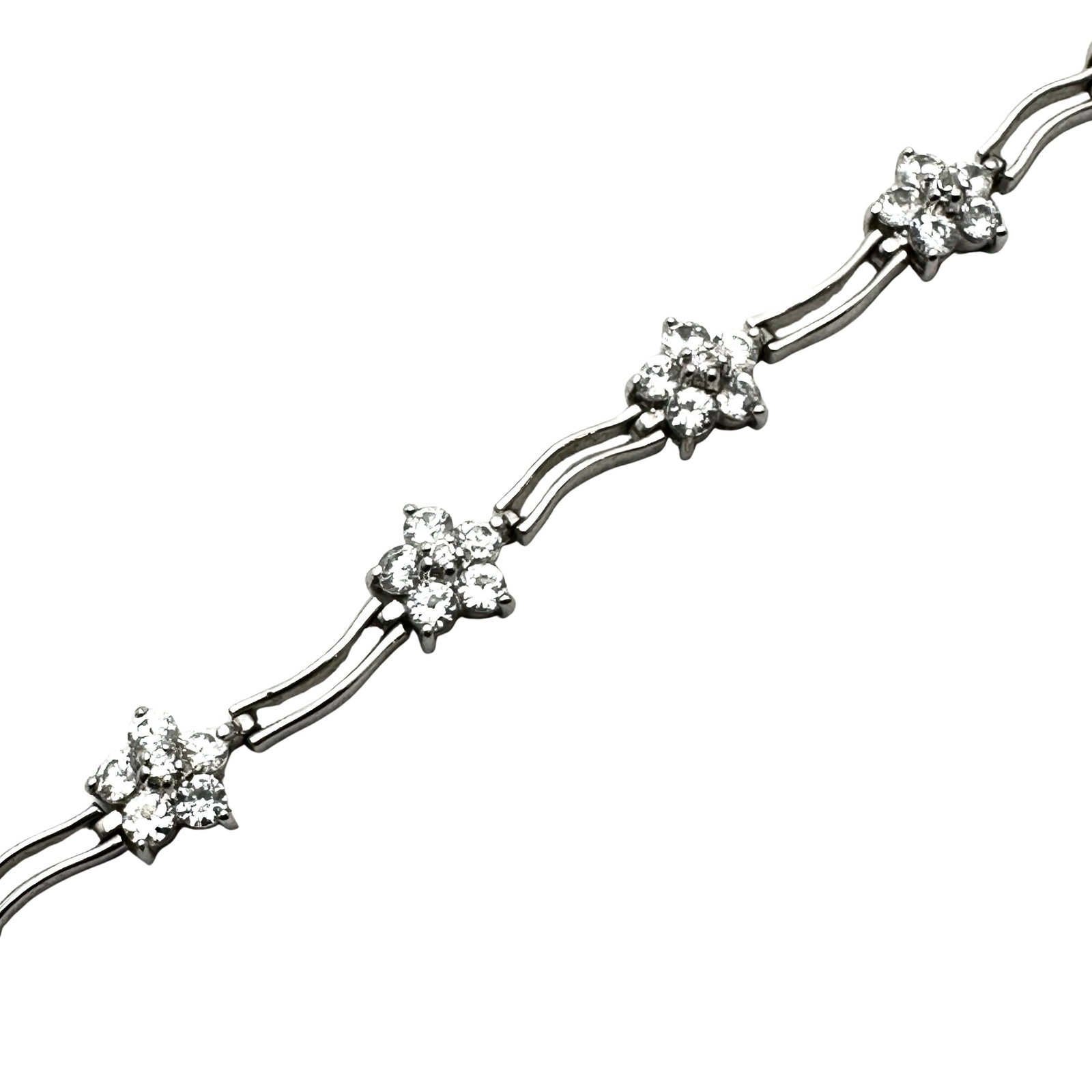 Sterling Silver Cubic Zirconia Flower Design Tennis Bracelet 7 Inch 11.4 Grams: Sterling Silver Cubic Zirconia Flower Design Tennis Bracelet 7 Inch 11.4 Grams