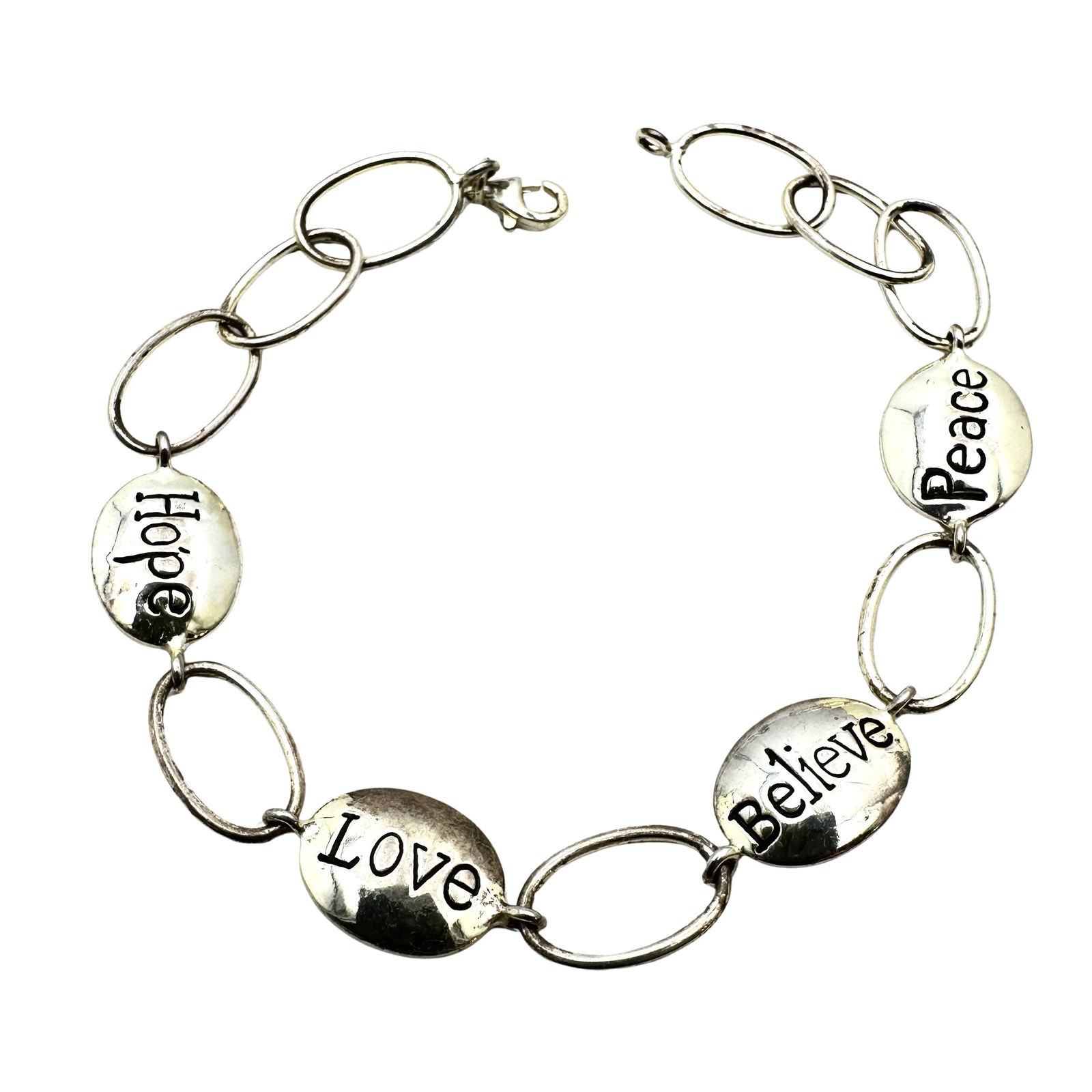 Hope Love Believe Peace Sterling Silver Bracelet 7 Inch 7 Grams: Hope Love Believe Peace Sterling Silver Bracelet 7 Inch 7 Grams