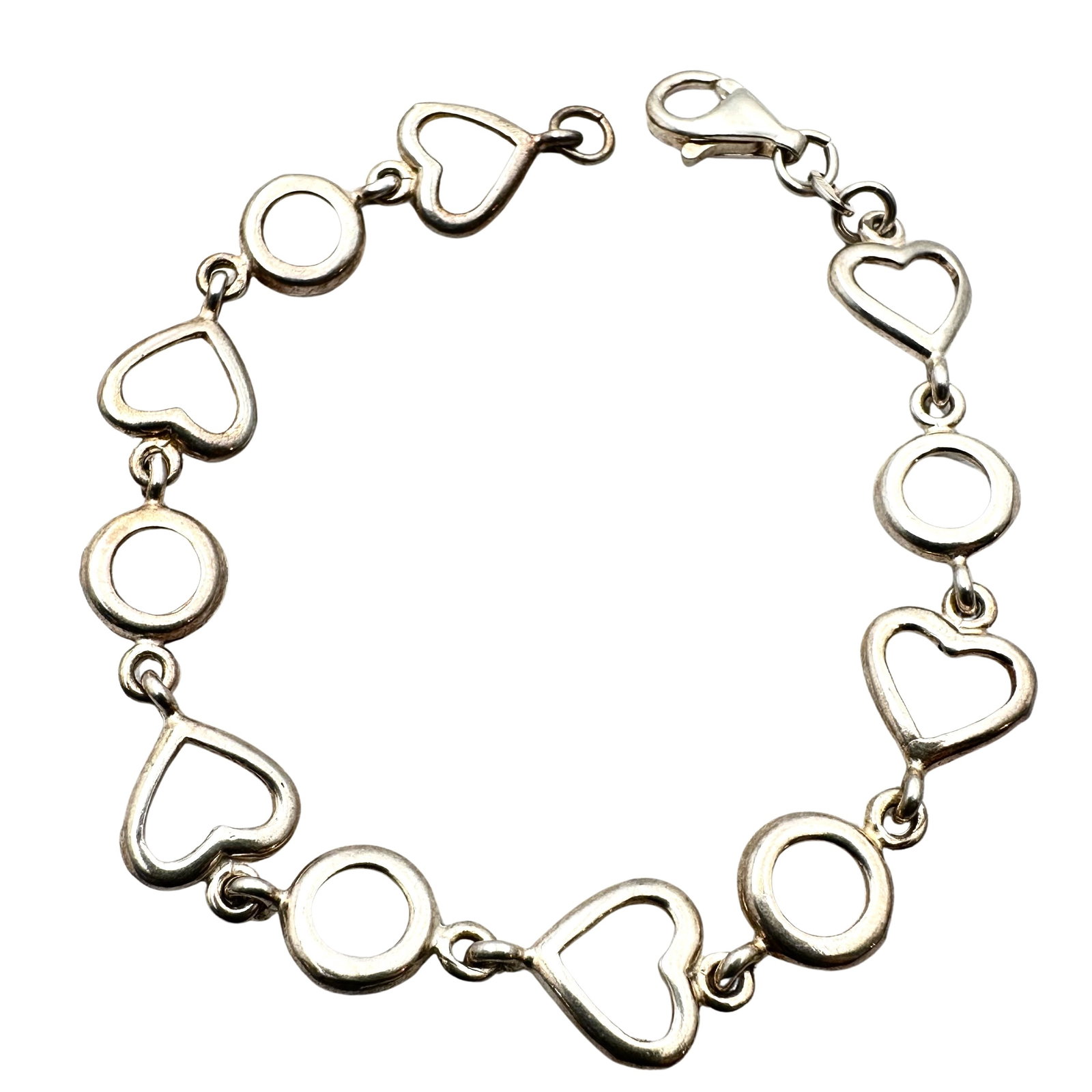 Heart and Circle Design Sterling Silver Bracelet 7 Inch 8.2 Grams: Heart and Circle Design Sterling Silver Bracelet 7 Inch 8.2 Grams