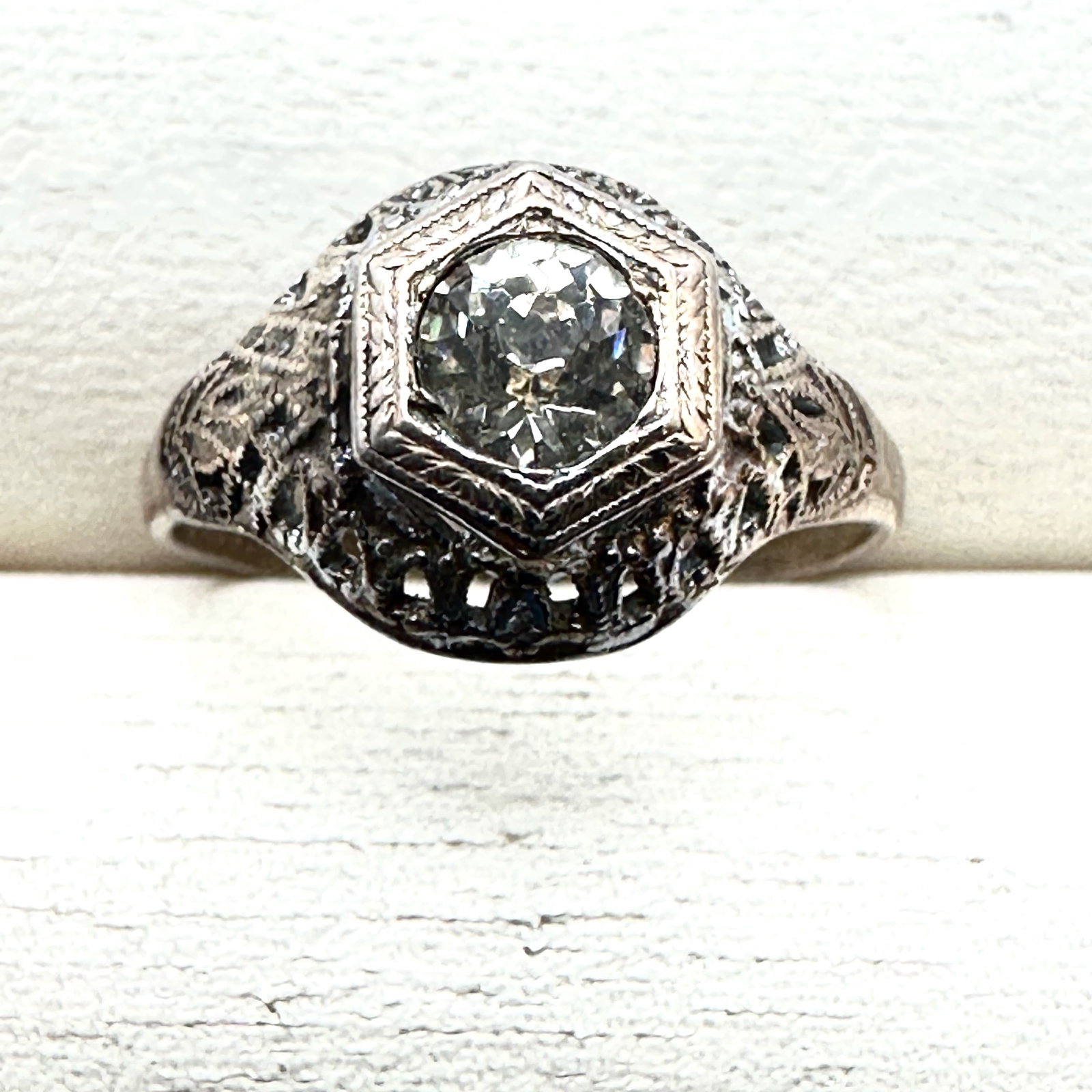 Antique Vintage Filigree Cubic Zirconia Sterling Silver Ring Size 7: Antique Vintage Filigree Cubic Zirconia Sterling Silver Ring Size 8