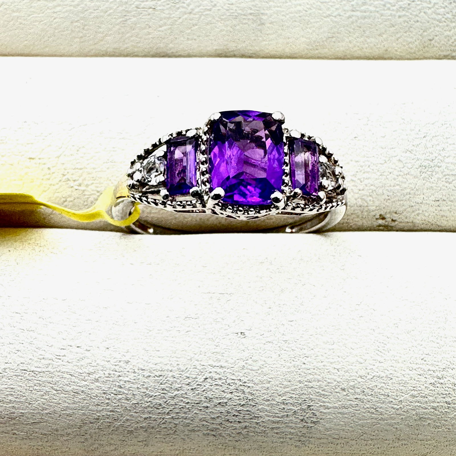 Purple Amethyst White Topaz Sterling Silver Ring Size 9 (1 of 2)