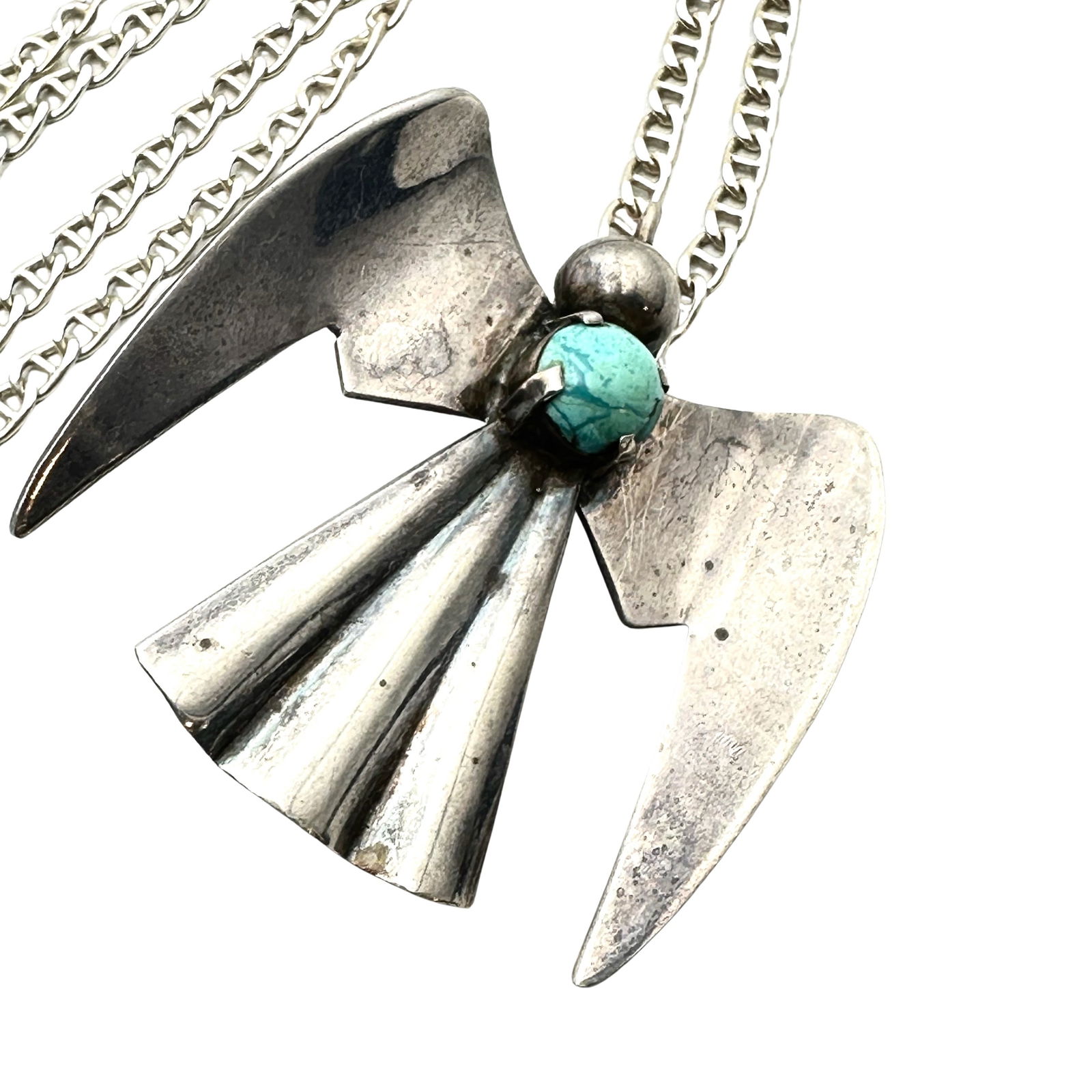 Vintage Mexico Turquoise Sterling Silver Bird Brooch Pin on 17 Inch Chain Necklace 21 Grams (1 of 2)