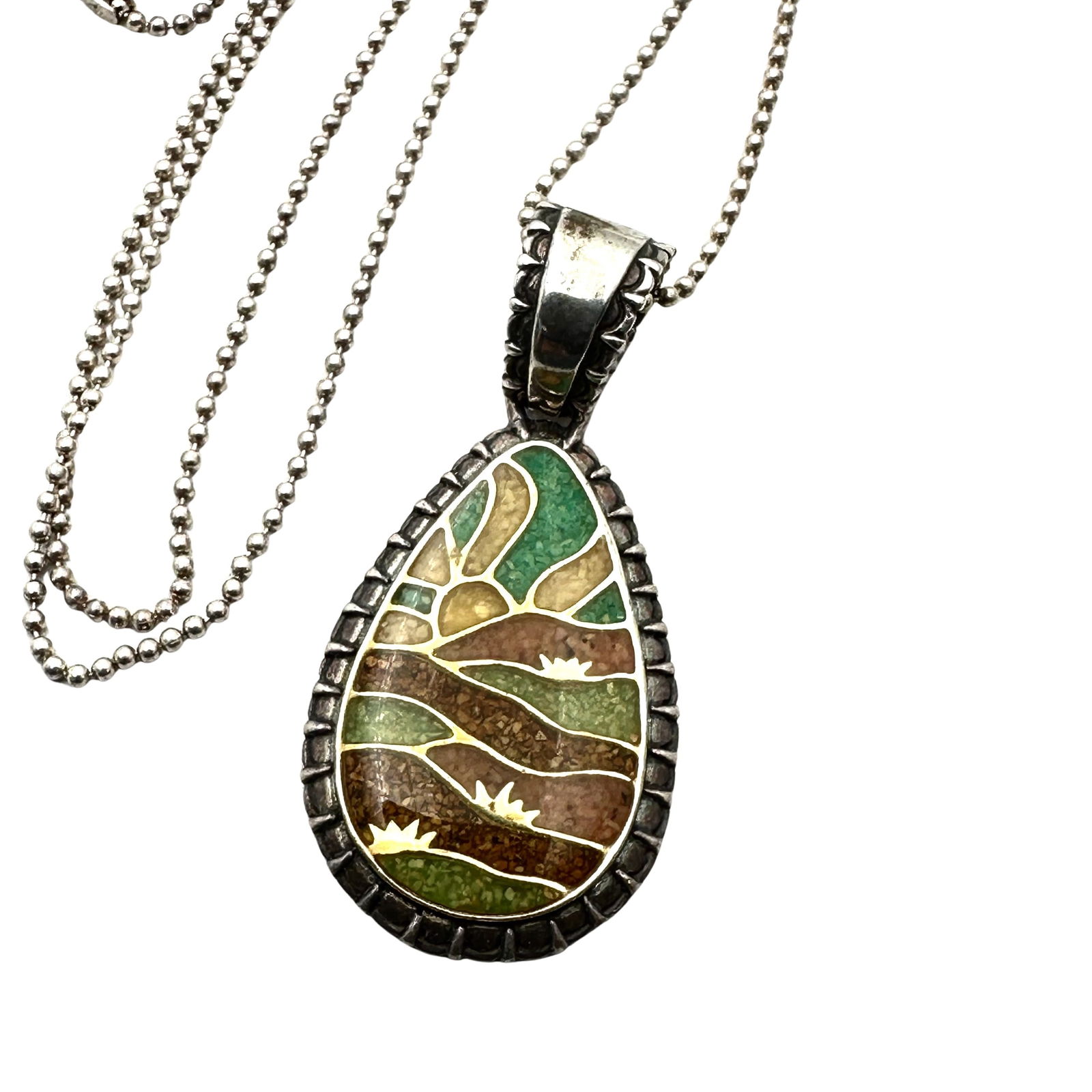 Carolyn Pollack Inlay Gemstone Pendant on 22 Inch Sterling Silver Chain Necklace (1 of 2)