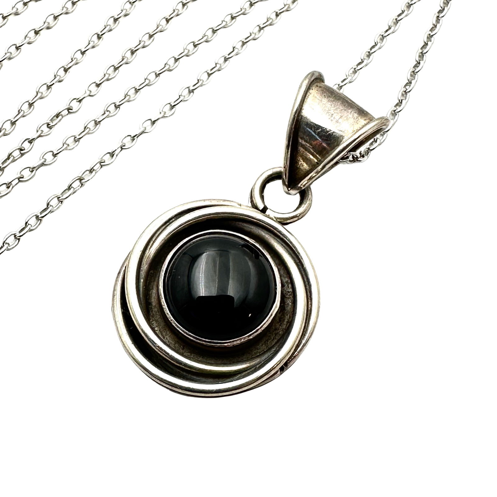 Vintage Mexico Black Onyx Sterling Silver Pendant Necklace 22 Inch Chain 12 Grams (1 of 2)